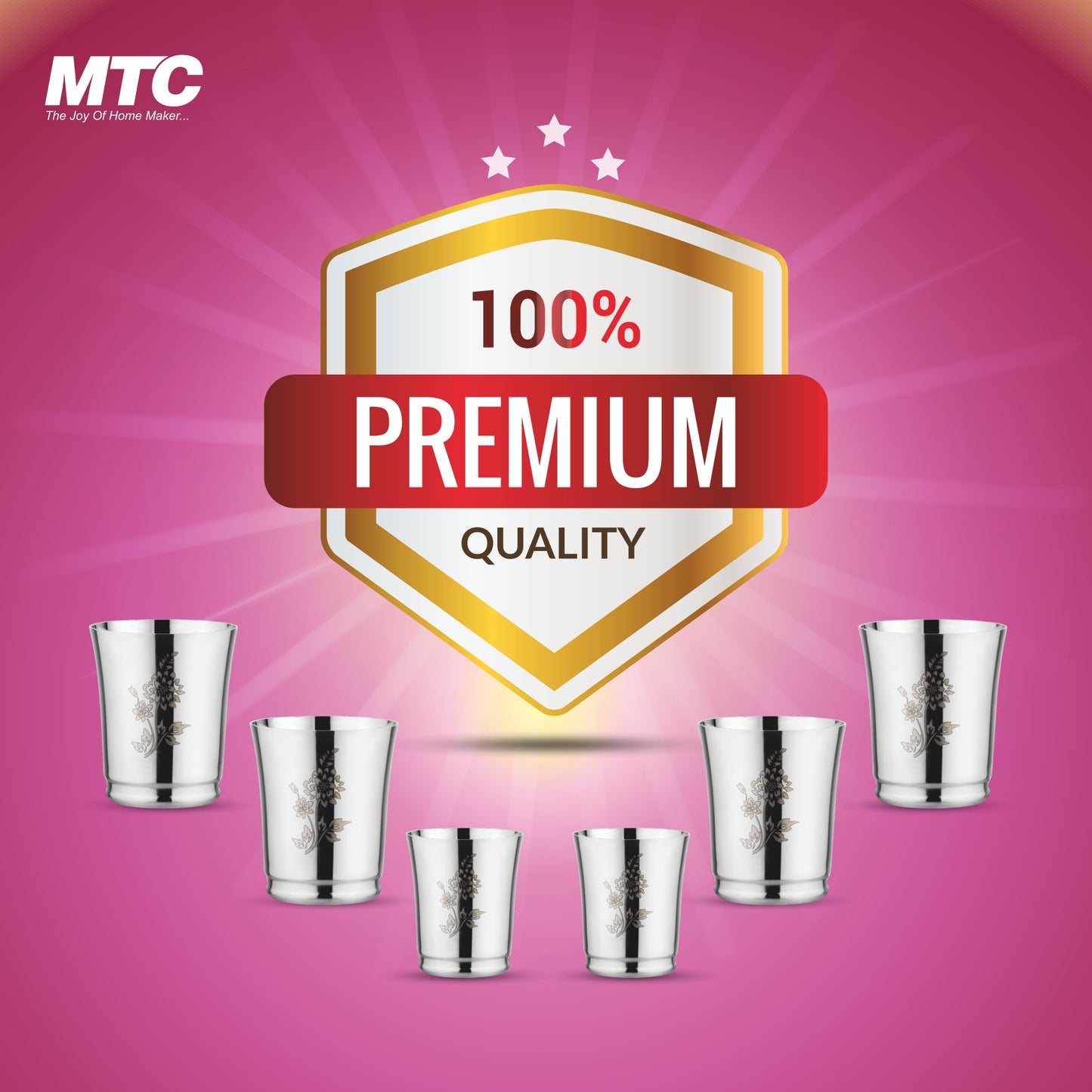 Flower Stainless Steel Glass Set of 6 | Mirror Polish | Ideal for Serving Water, Juice, Cold Drinks & Lemonade