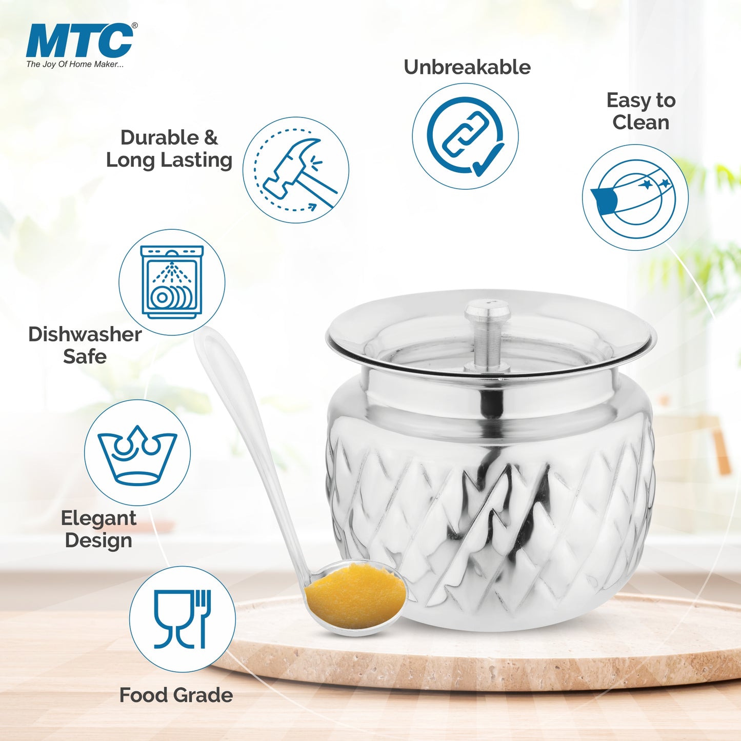 Divine Stainless Steel Oil and Ghee Container With Spoon for Kitchen | Multipurpose Oil Container