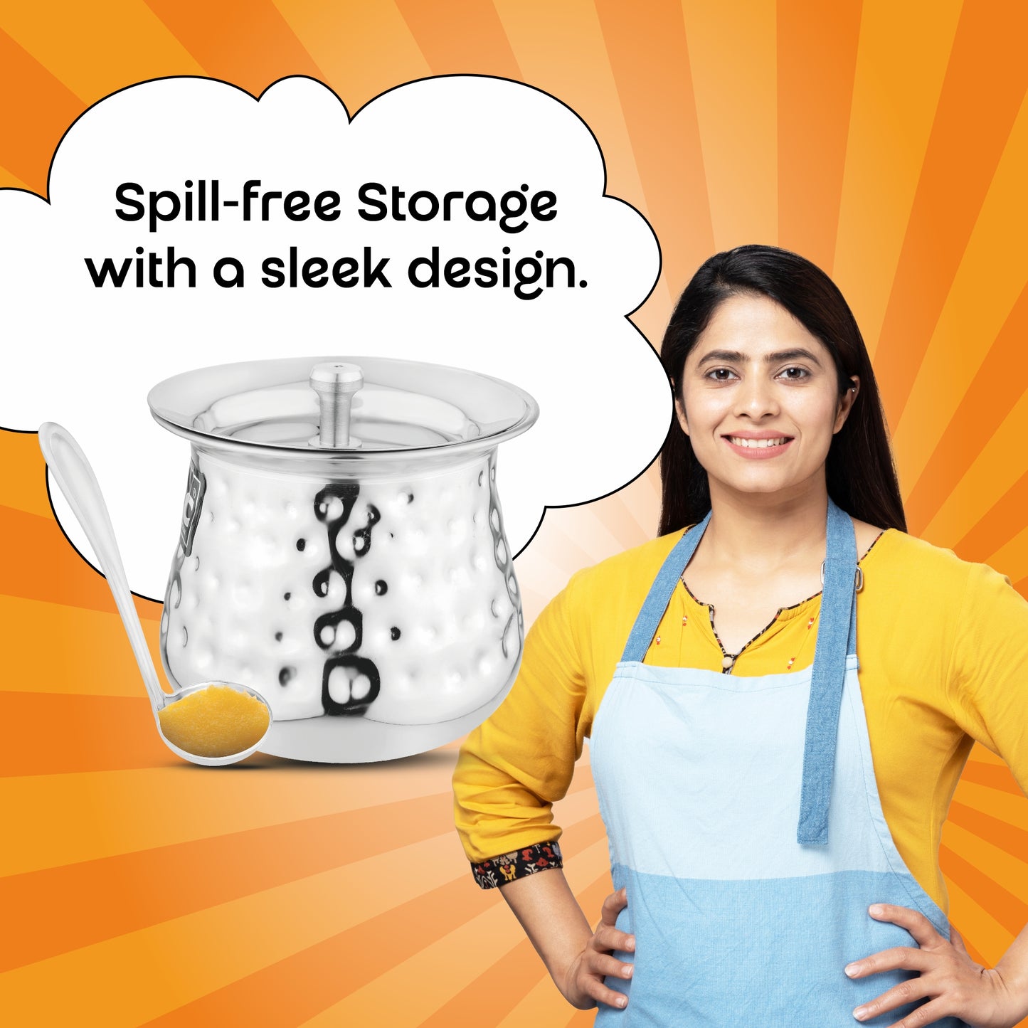 Allure Stainless Steel Oil and Ghee Container With Spoon for Kitchen | Multipurpose Oil Container