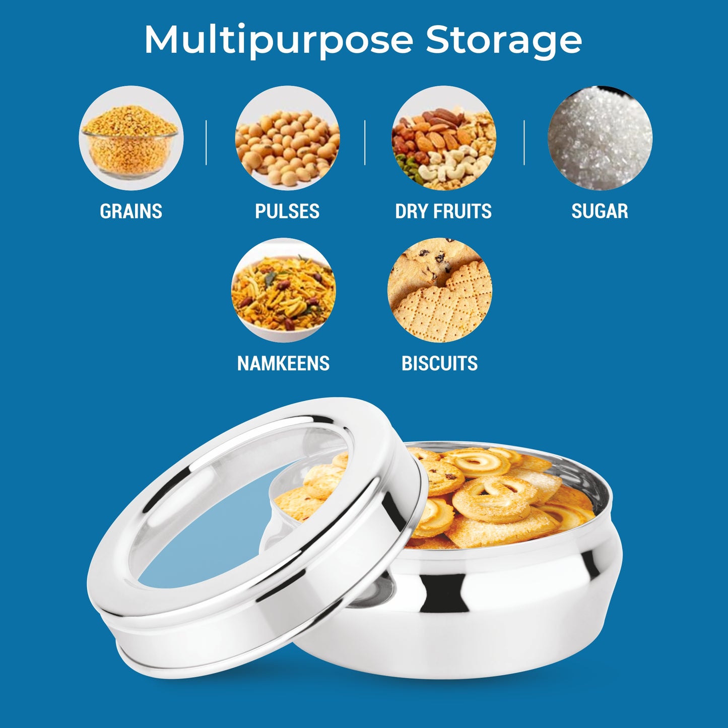 Stainless Steel Storage Container With See Through Lid | Slim and Sleek Puri Chocolate Canisters | Namkeen Storage Dabba For Kitchen | Steel Multipurpose Storage Box
