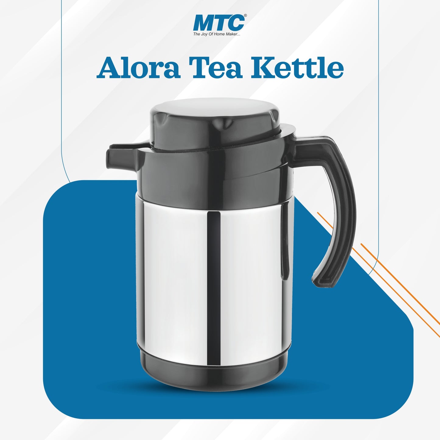 MTC Alora Stainless Steel Thermal Kettle |1000Ml,Silver | Double Walled Puff Insualted with Lid - Coffee/Tea kettle Heat & Cold Retention