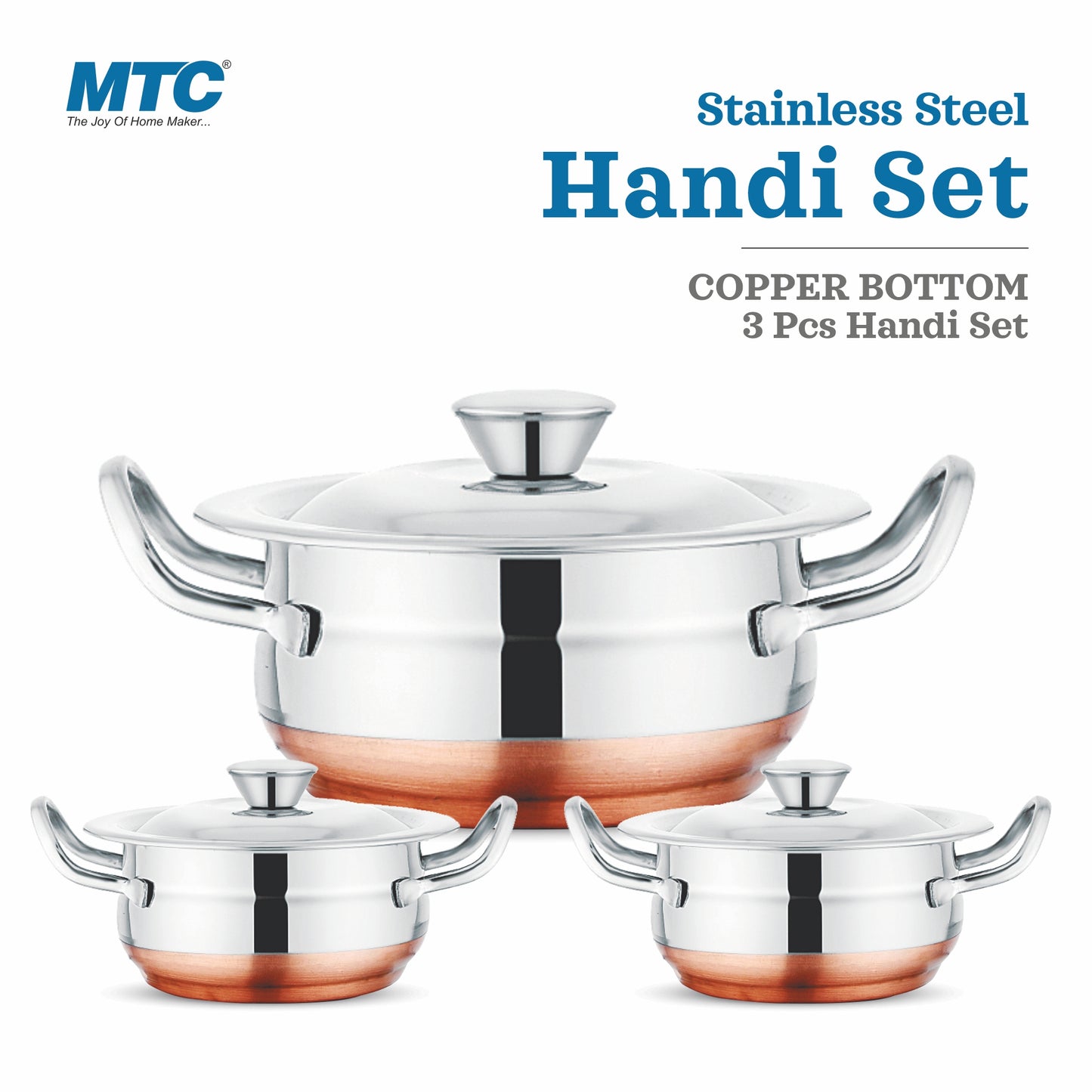 Stainless Steel Handi Copper Bottom 3 Pcs Set