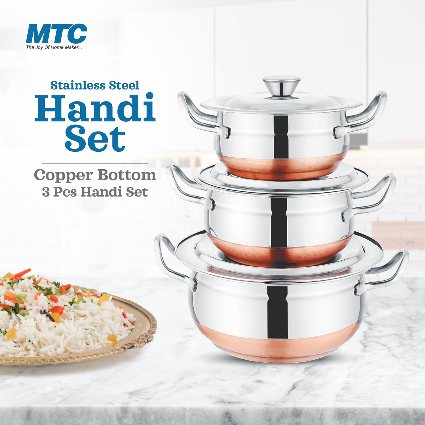 Stainless Steel Handi Copper Bottom 3 Pcs Set