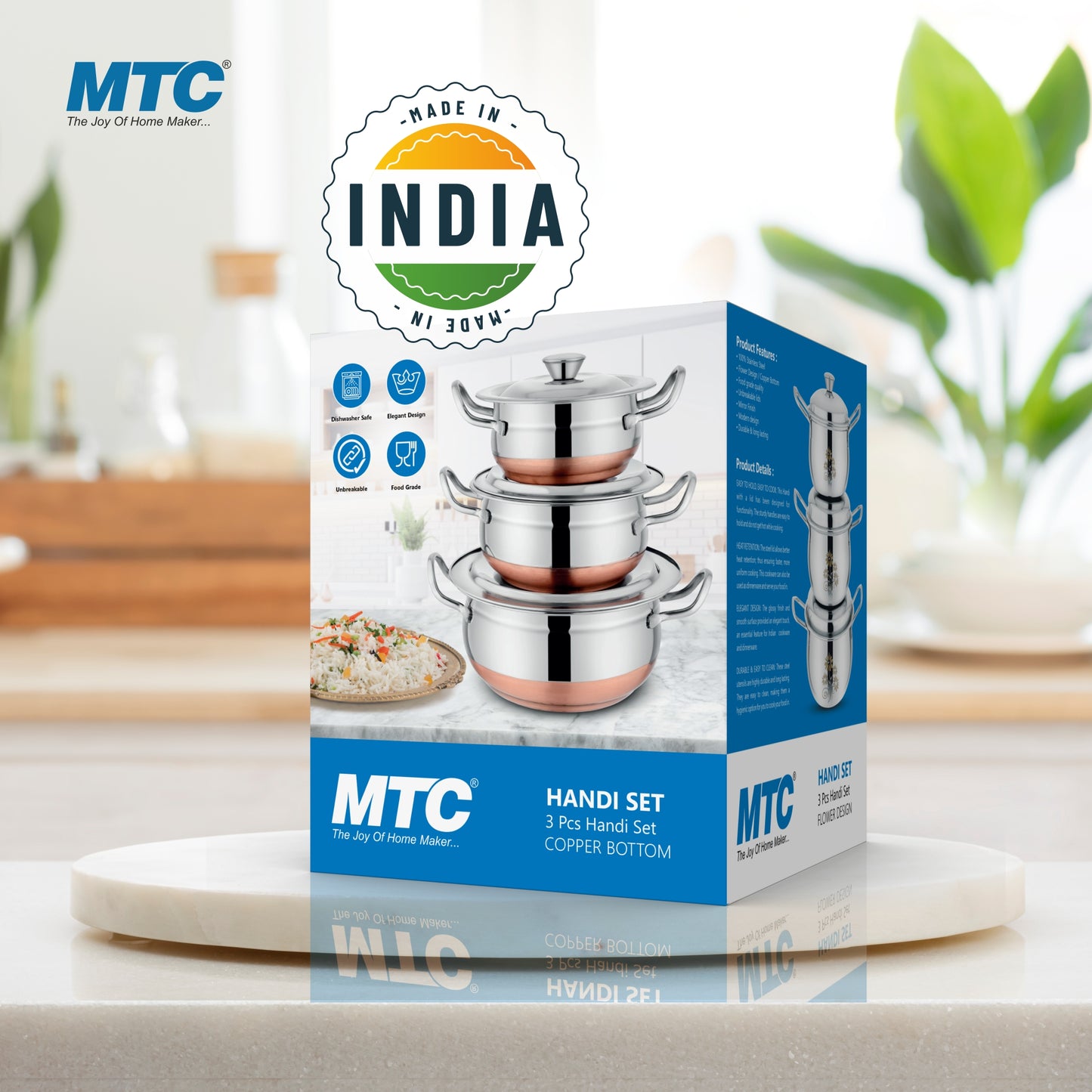 Stainless Steel Handi Copper Bottom 3 Pcs Set