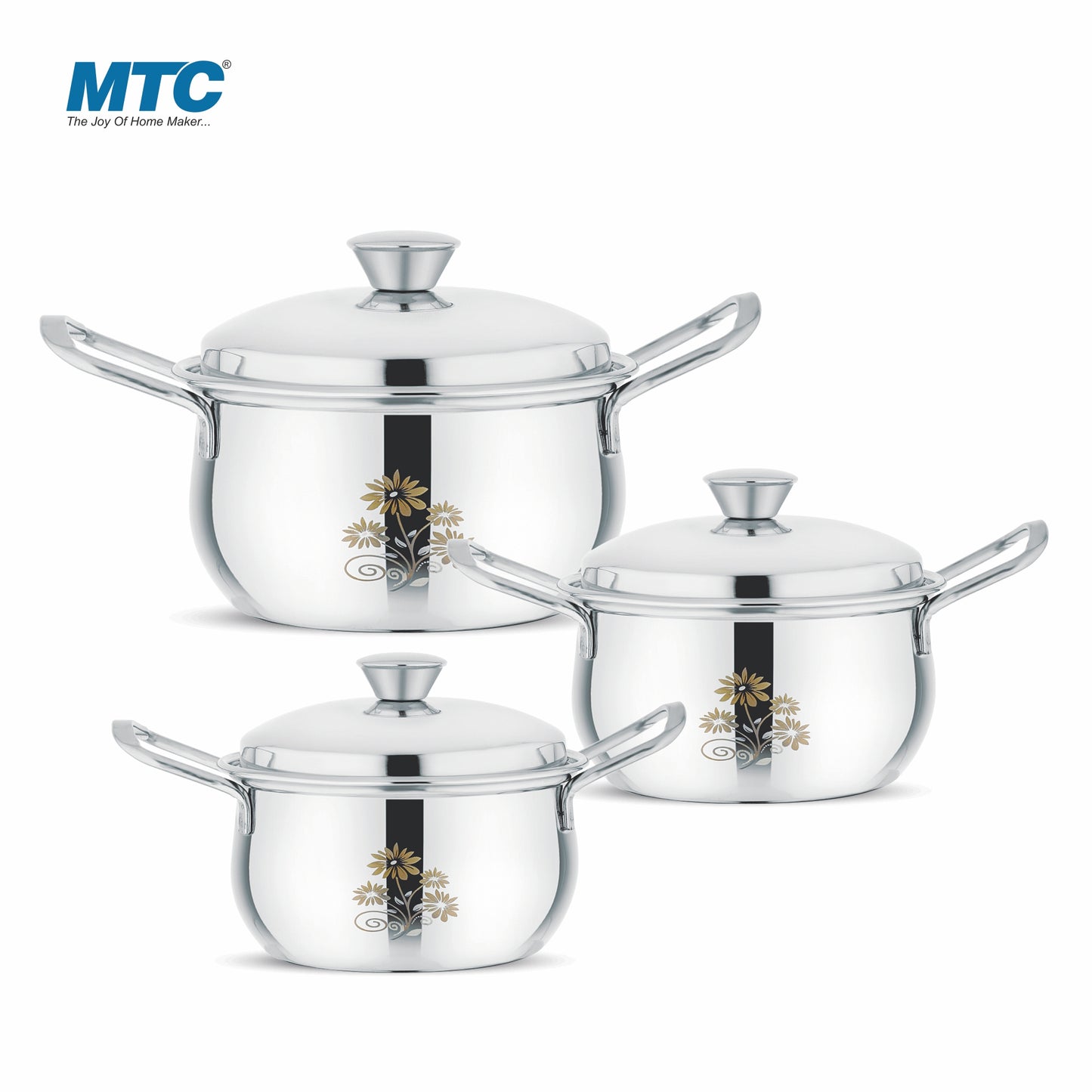 Stainless Steel Handi Flower engraved 3 Pcs Set