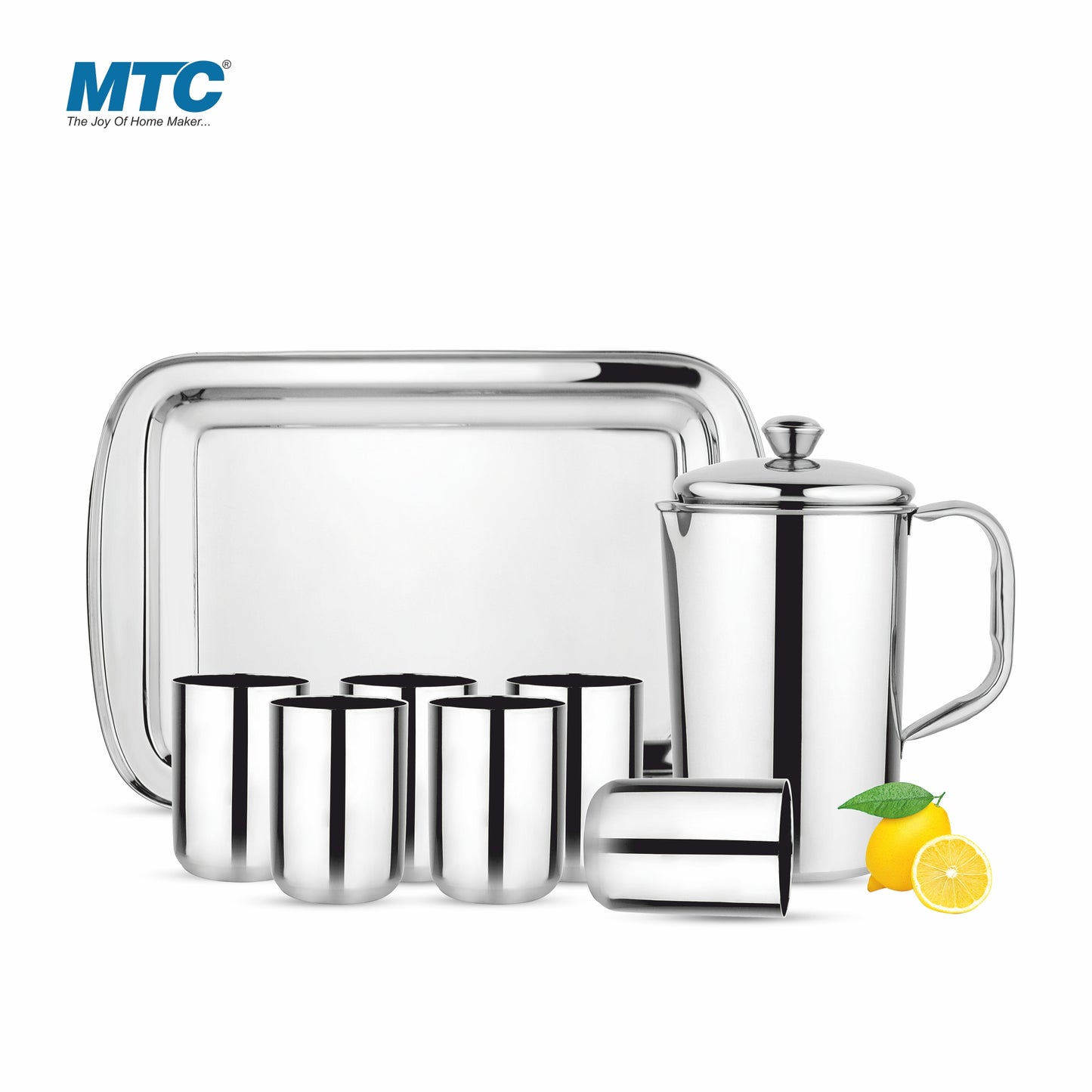MTC DIAMOND LEMON SET ULTIMATE (8 PCS) Jug Glass Tray Set  (Stainless Steel)