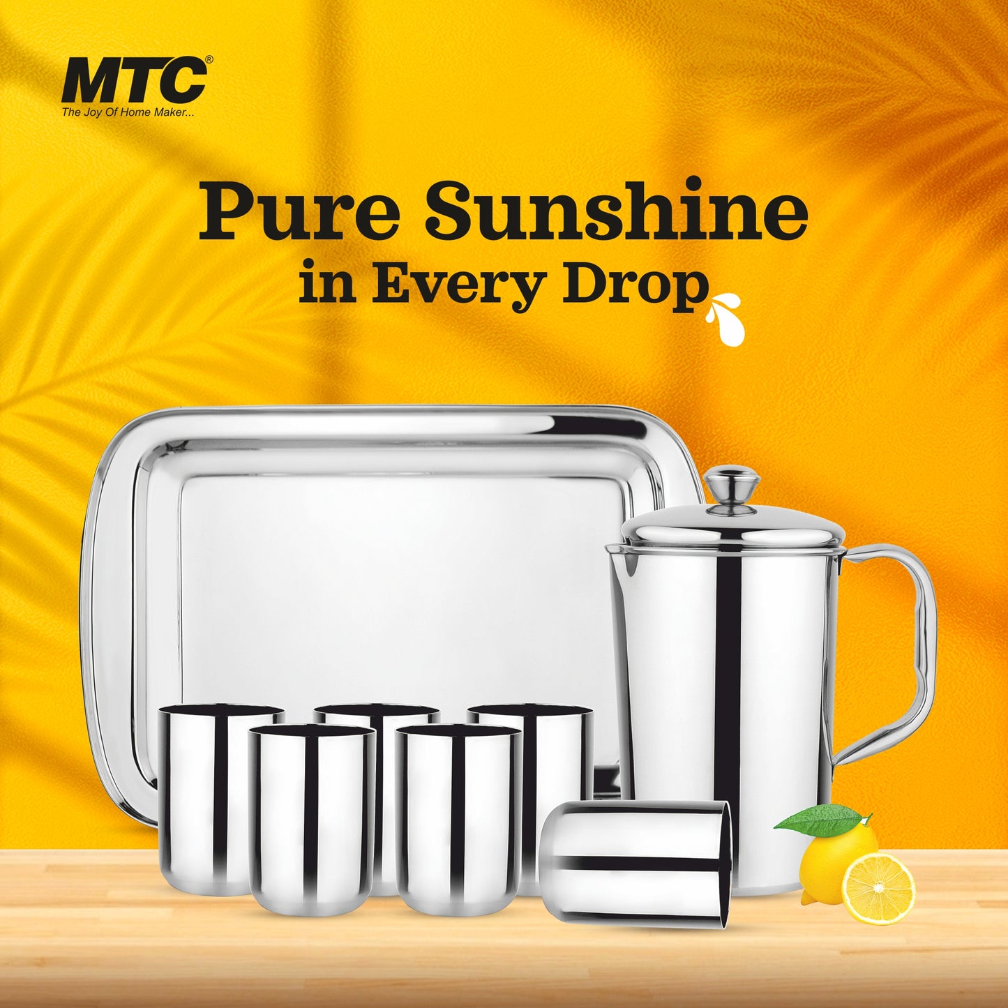 MTC DIAMOND LEMON SET ULTIMATE (8 PCS) Jug Glass Tray Set  (Stainless Steel)