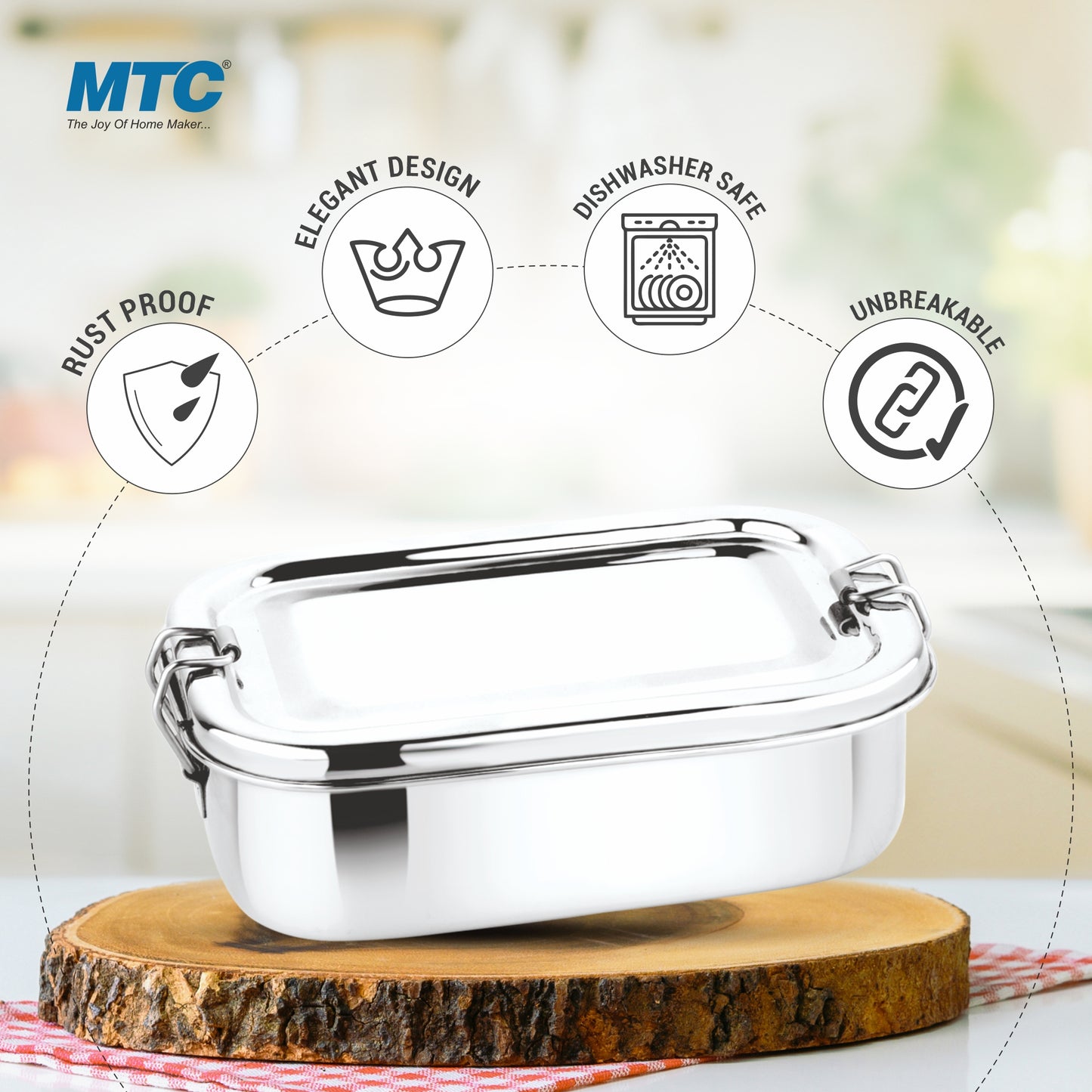 MTC Stainless Steel Rectangle Lunch Box, Leak-Proof Container