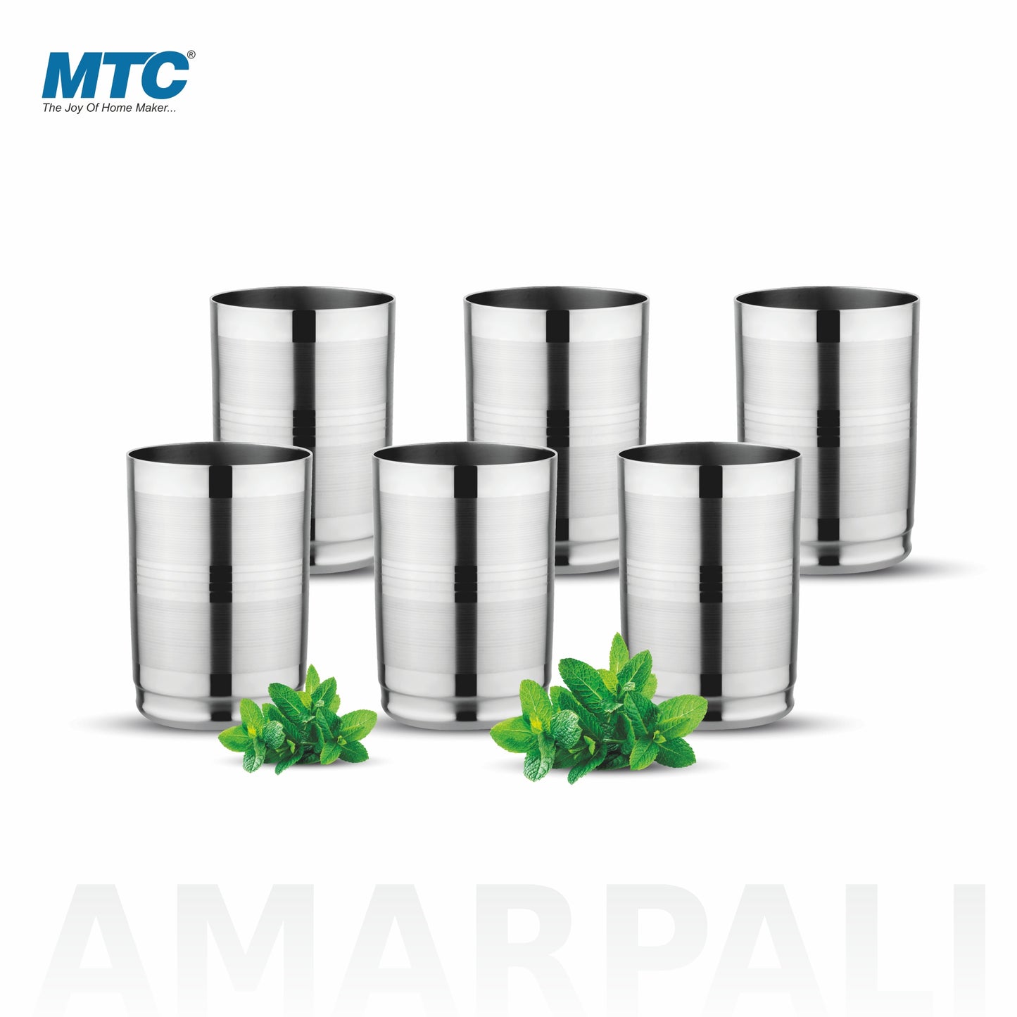 Amarpali Stainless Steel Glass Set of 6 | Mirror Polish | Ideal for Serving Water, Juice, Cold Drinks & Lemonade