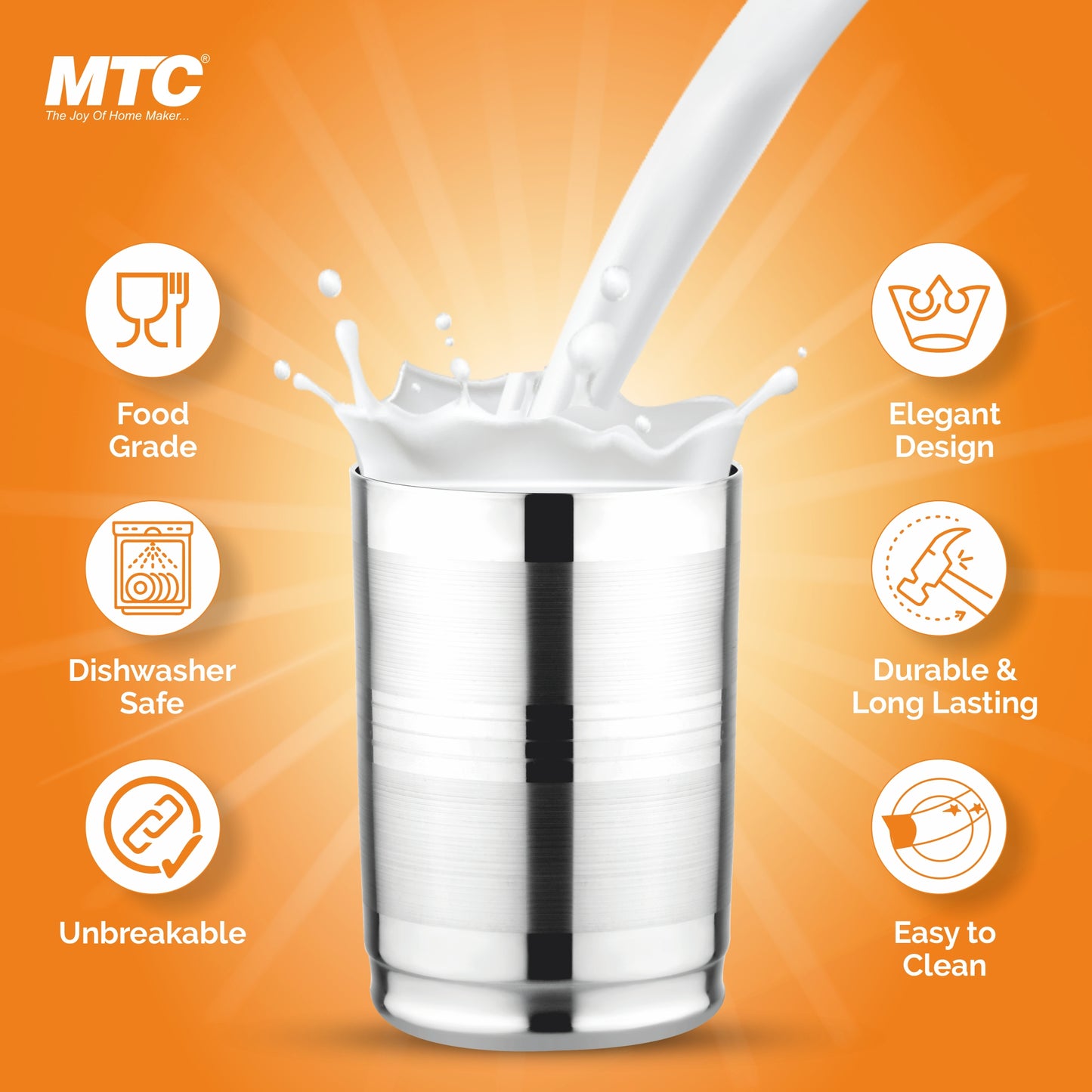 Amarpali Stainless Steel Glass Set of 6 | Mirror Polish | Ideal for Serving Water, Juice, Cold Drinks & Lemonade