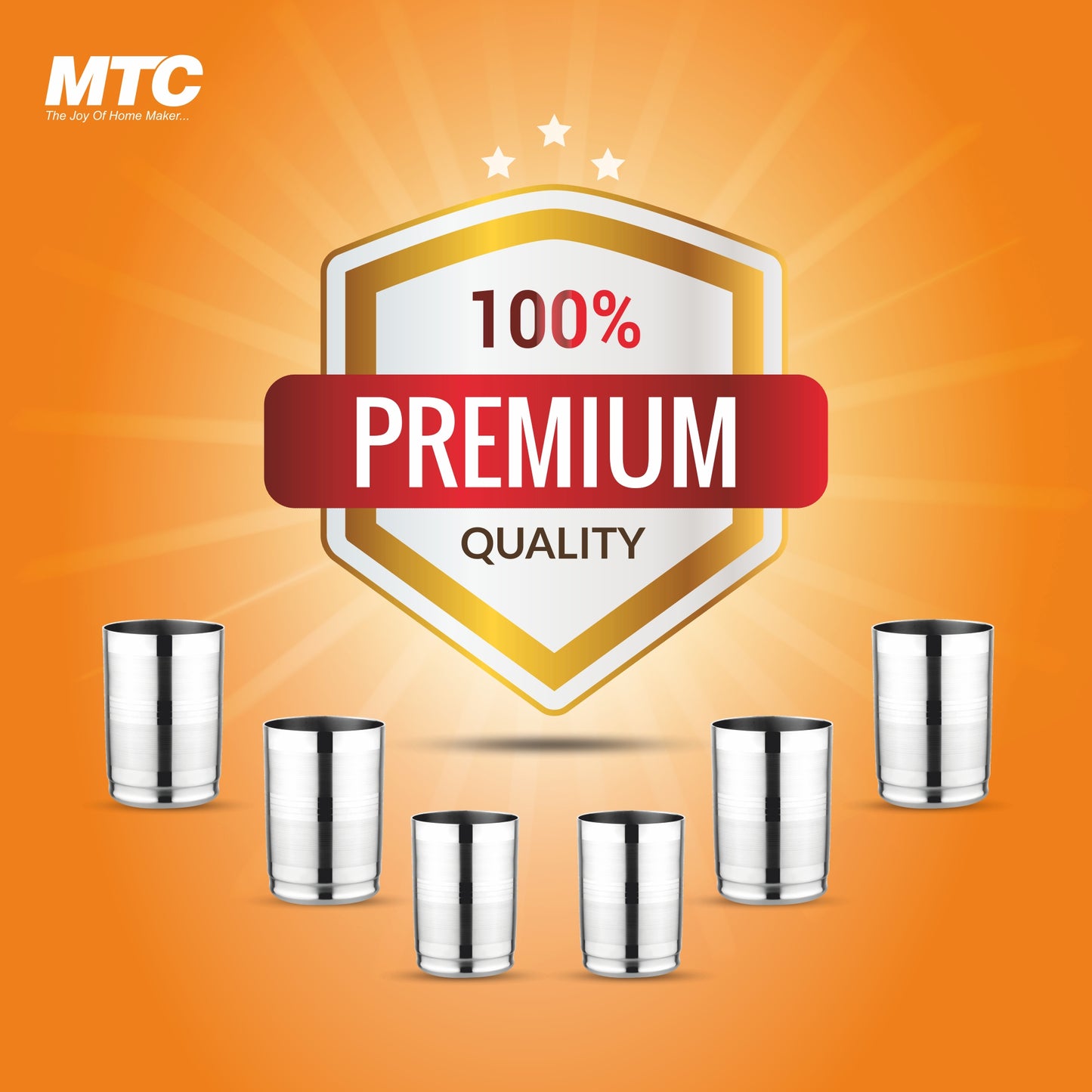 Amarpali Stainless Steel Glass Set of 6 | Mirror Polish | Ideal for Serving Water, Juice, Cold Drinks & Lemonade