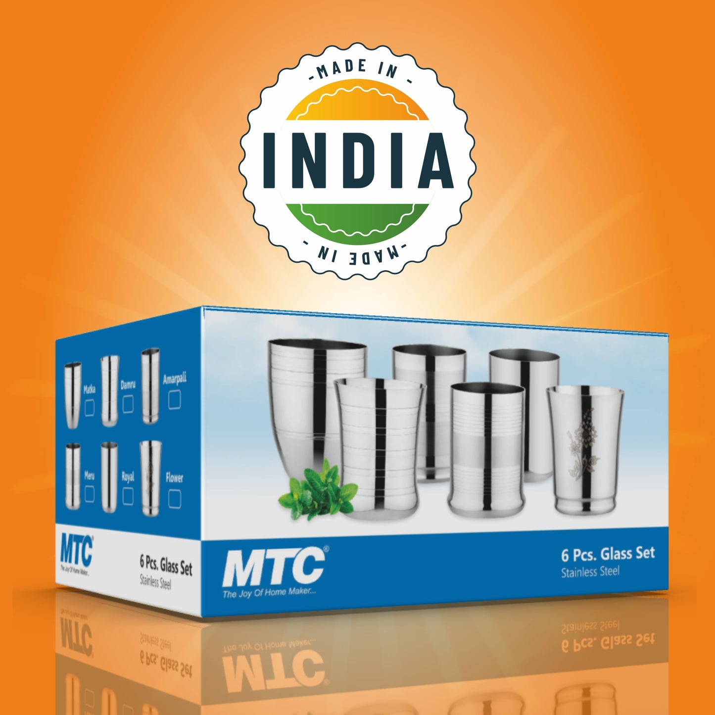 Amarpali Stainless Steel Glass Set of 6 | Mirror Polish | Ideal for Serving Water, Juice, Cold Drinks & Lemonade