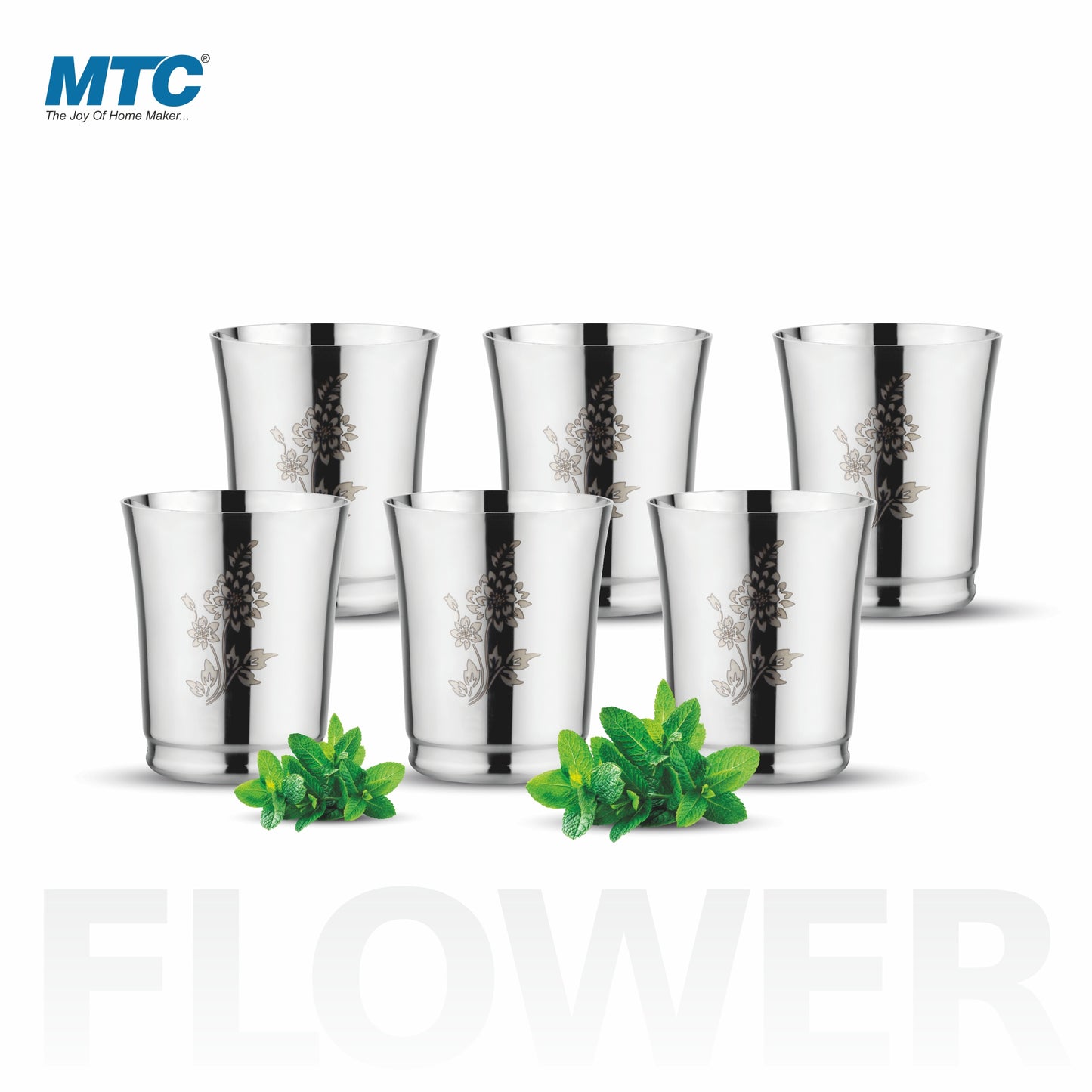 Flower Stainless Steel Glass Set of 6 | Mirror Polish | Ideal for Serving Water, Juice, Cold Drinks & Lemonade