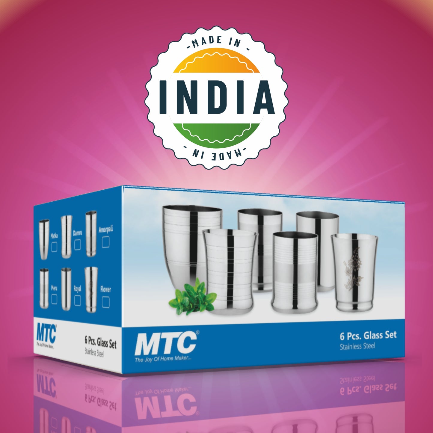 Flower Stainless Steel Glass Set of 6 | Mirror Polish | Ideal for Serving Water, Juice, Cold Drinks & Lemonade