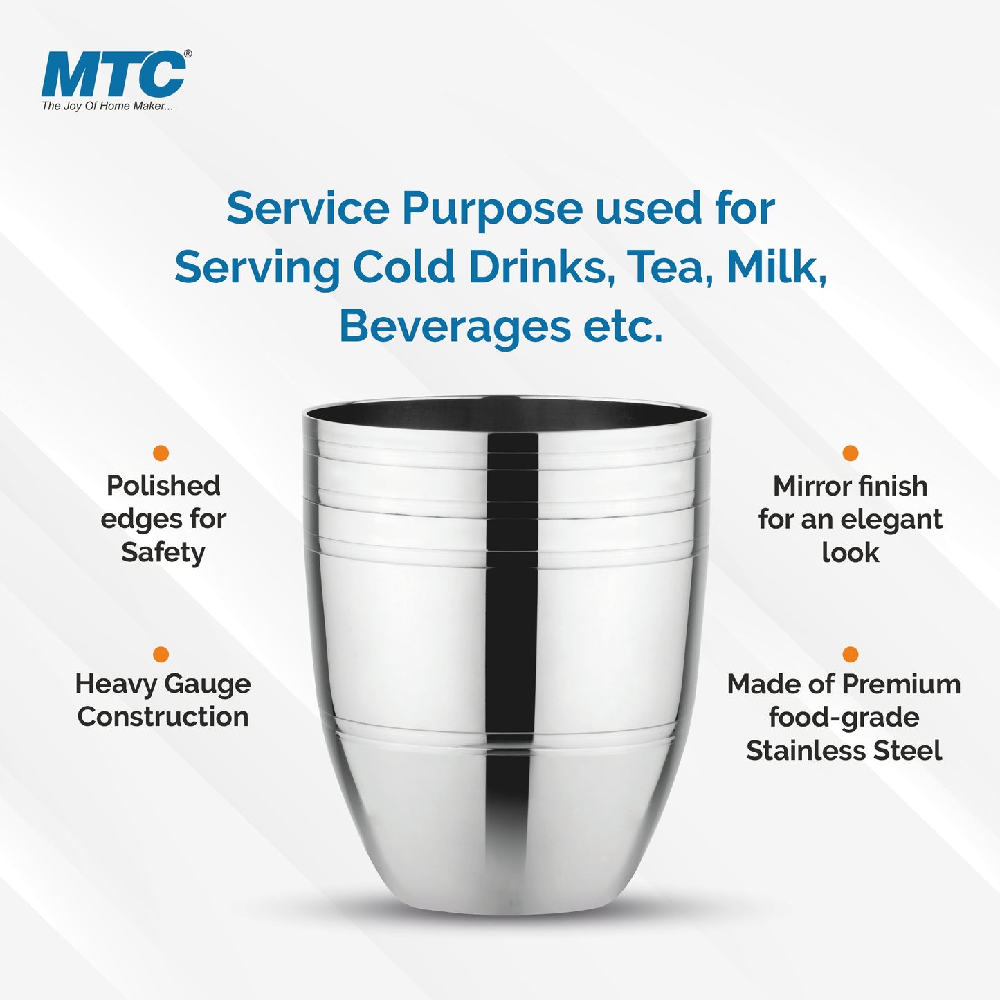 Matka Stainless Steel Glass Set of 6 | Mirror Polish | Ideal for Serving Water, Juice, Cold Drinks & Lemonade