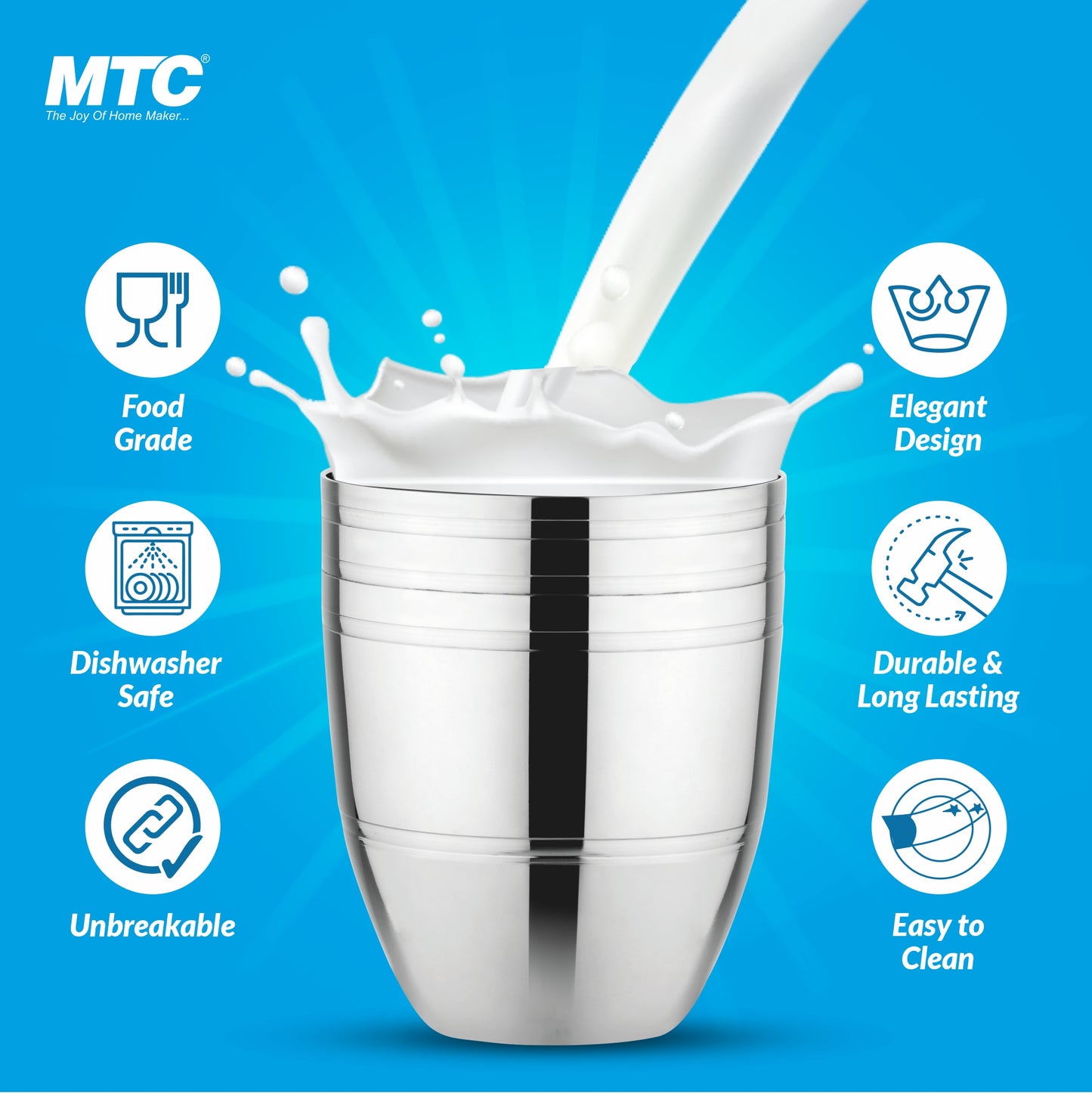 Matka Stainless Steel Glass Set of 6 | Mirror Polish | Ideal for Serving Water, Juice, Cold Drinks & Lemonade