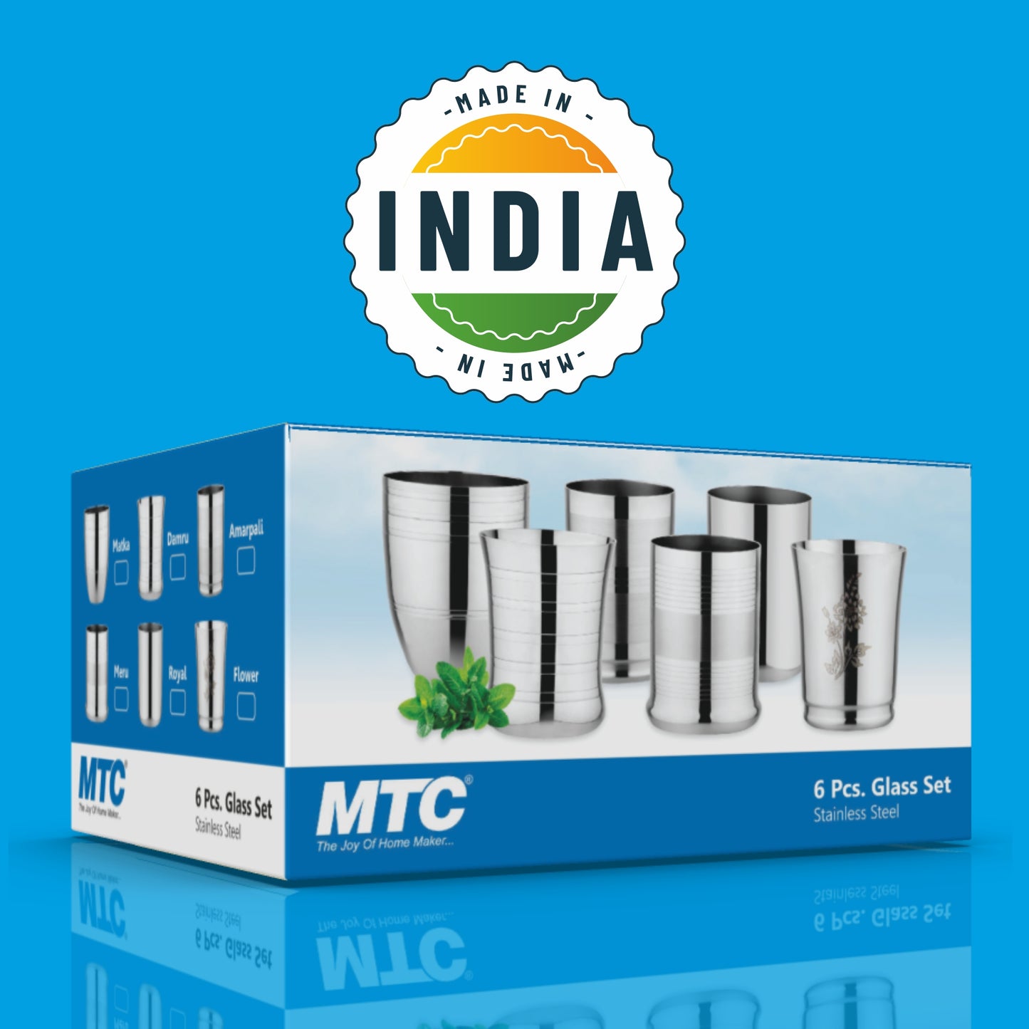 Matka Stainless Steel Glass Set of 6 | Mirror Polish | Ideal for Serving Water, Juice, Cold Drinks & Lemonade