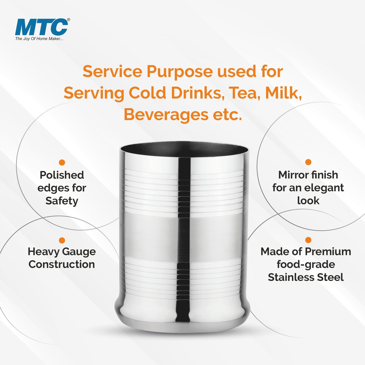 Meru Stainless Steel Glass Set of 6 | Mirror Polish | Ideal for Serving Water, Juice, Cold Drinks & Lemonade