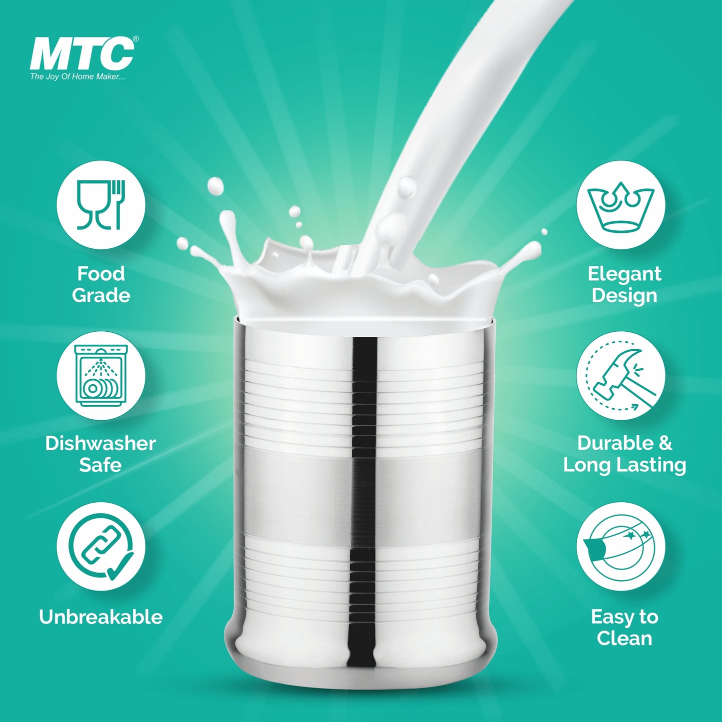 Meru Stainless Steel Glass Set of 6 | Mirror Polish | Ideal for Serving Water, Juice, Cold Drinks & Lemonade