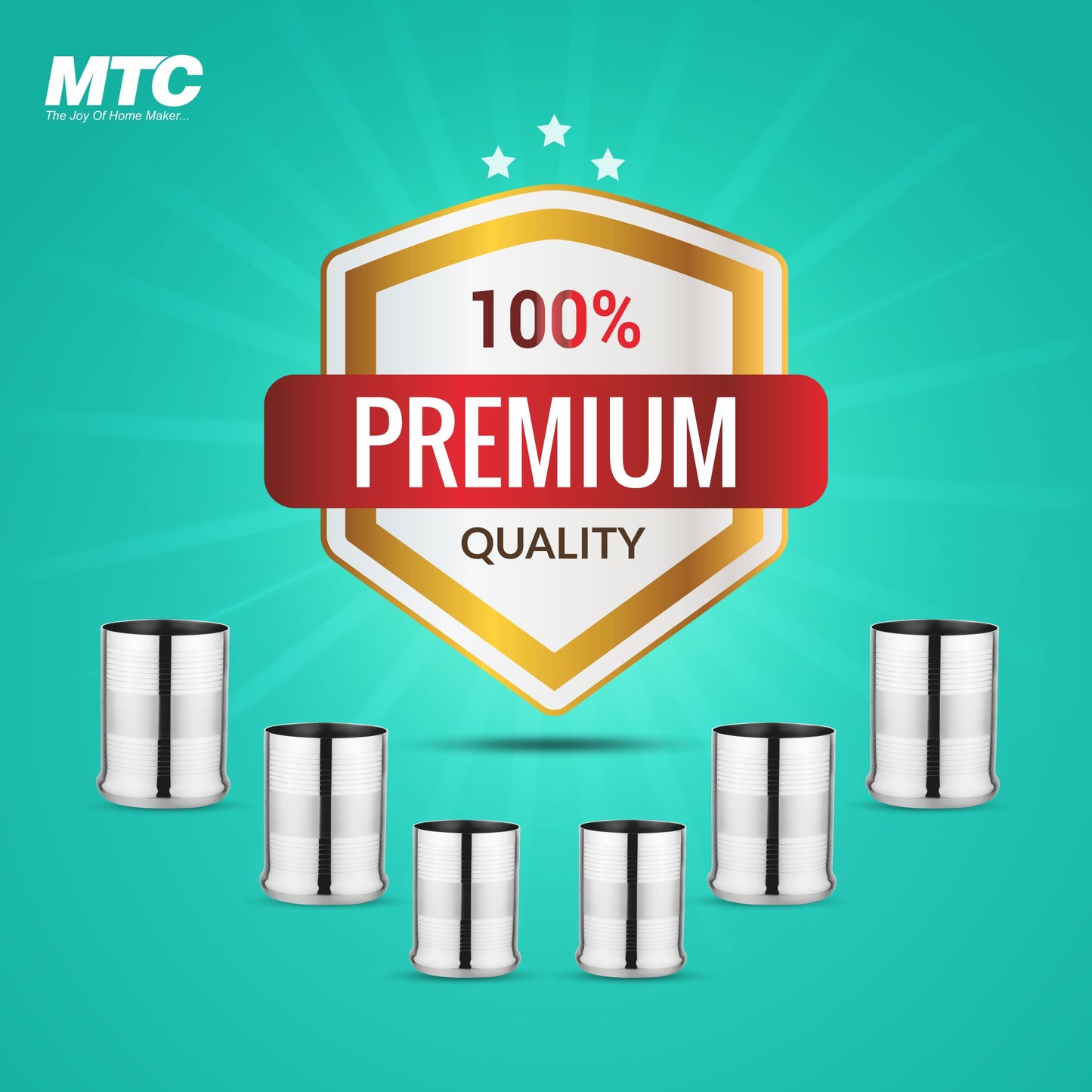 Meru Stainless Steel Glass Set of 6 | Mirror Polish | Ideal for Serving Water, Juice, Cold Drinks & Lemonade