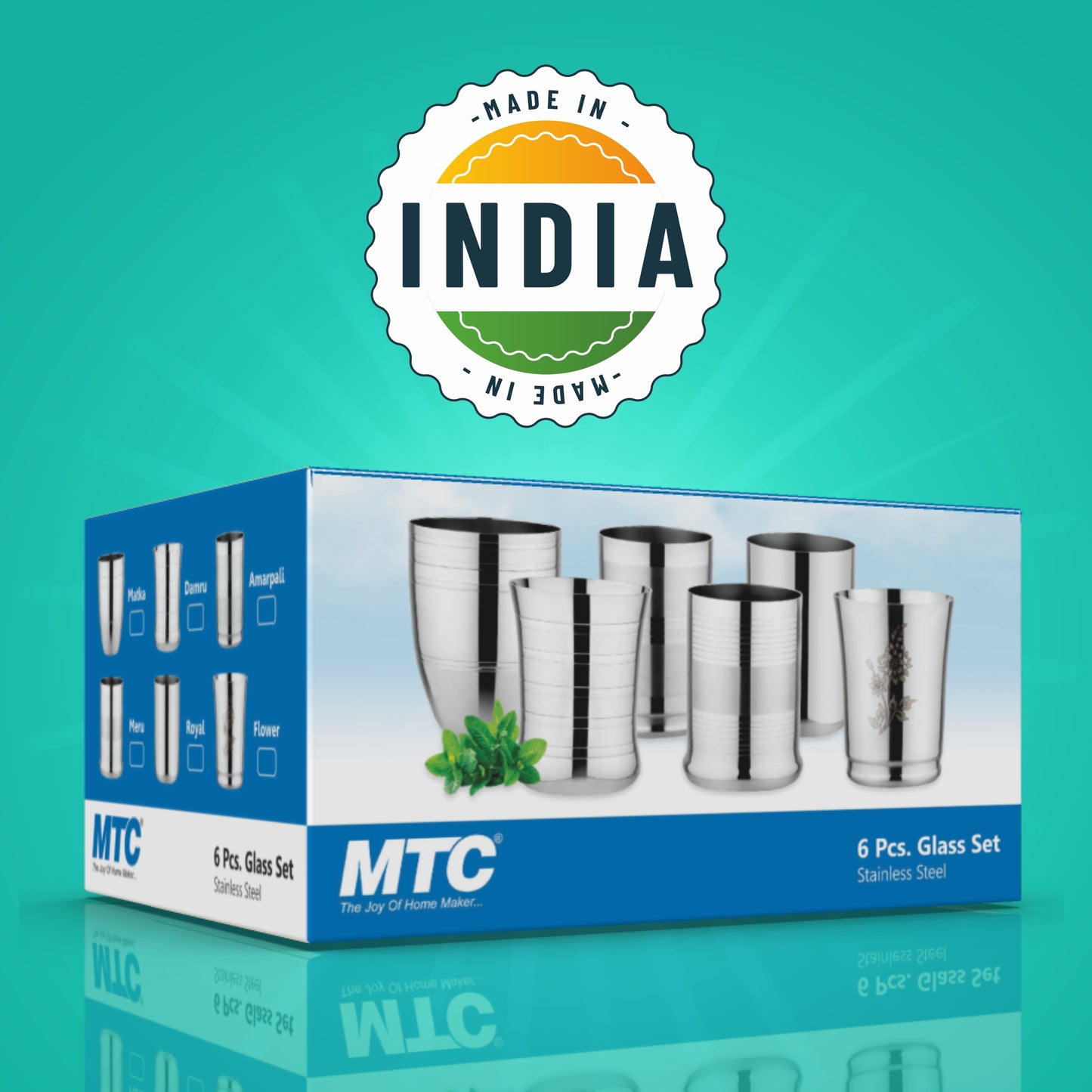 Meru Stainless Steel Glass Set of 6 | Mirror Polish | Ideal for Serving Water, Juice, Cold Drinks & Lemonade