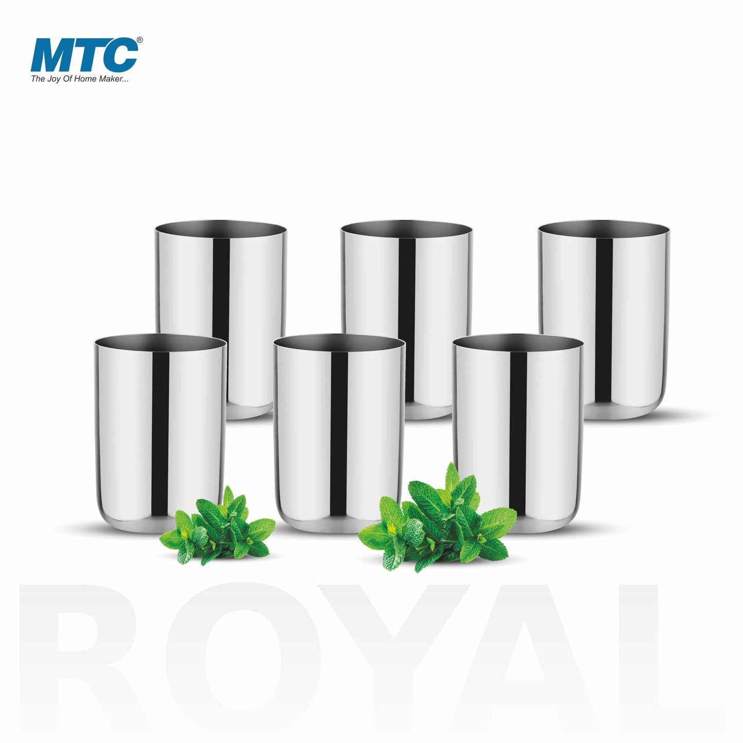 Royal Stainless Steel Glass Set of 6 | Mirror Polish | Ideal for Serving Water, Juice, Cold Drinks & Lemonade