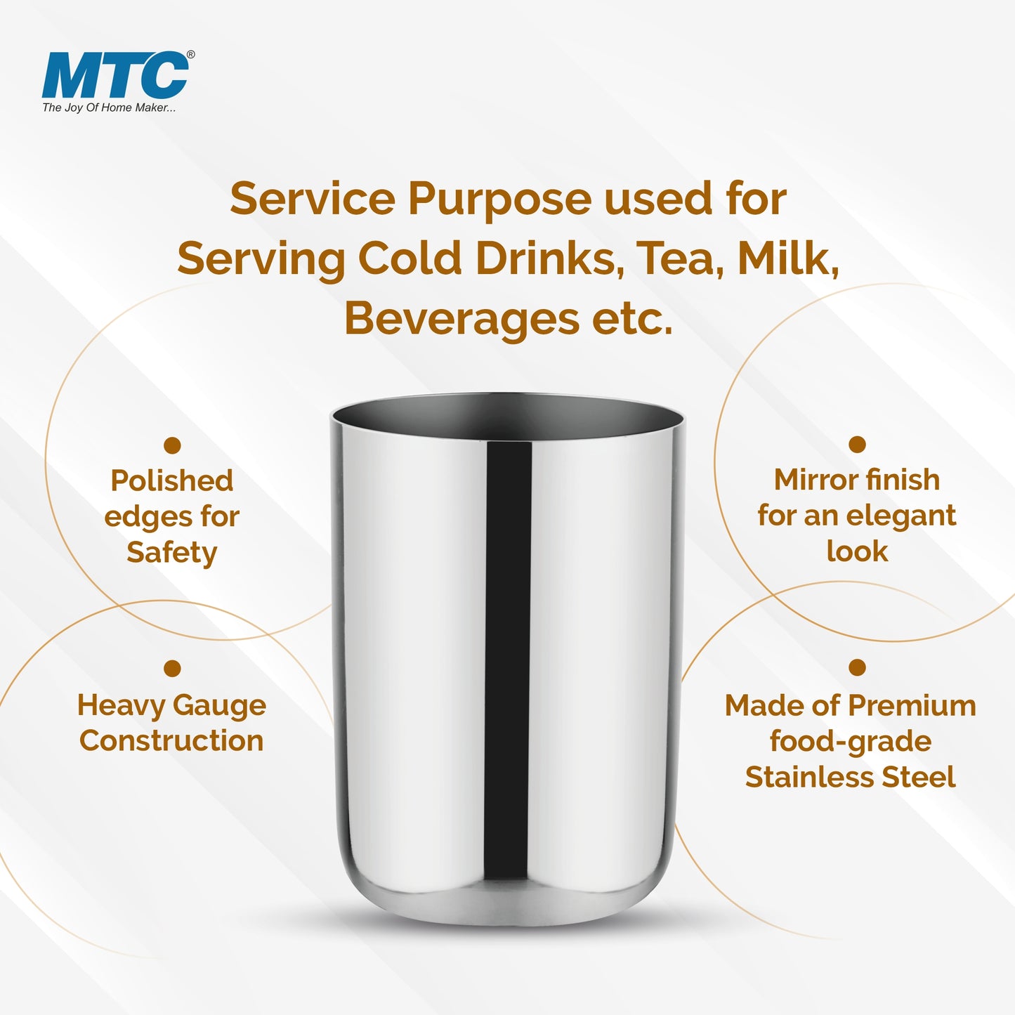 Royal Stainless Steel Glass Set of 6 | Mirror Polish | Ideal for Serving Water, Juice, Cold Drinks & Lemonade