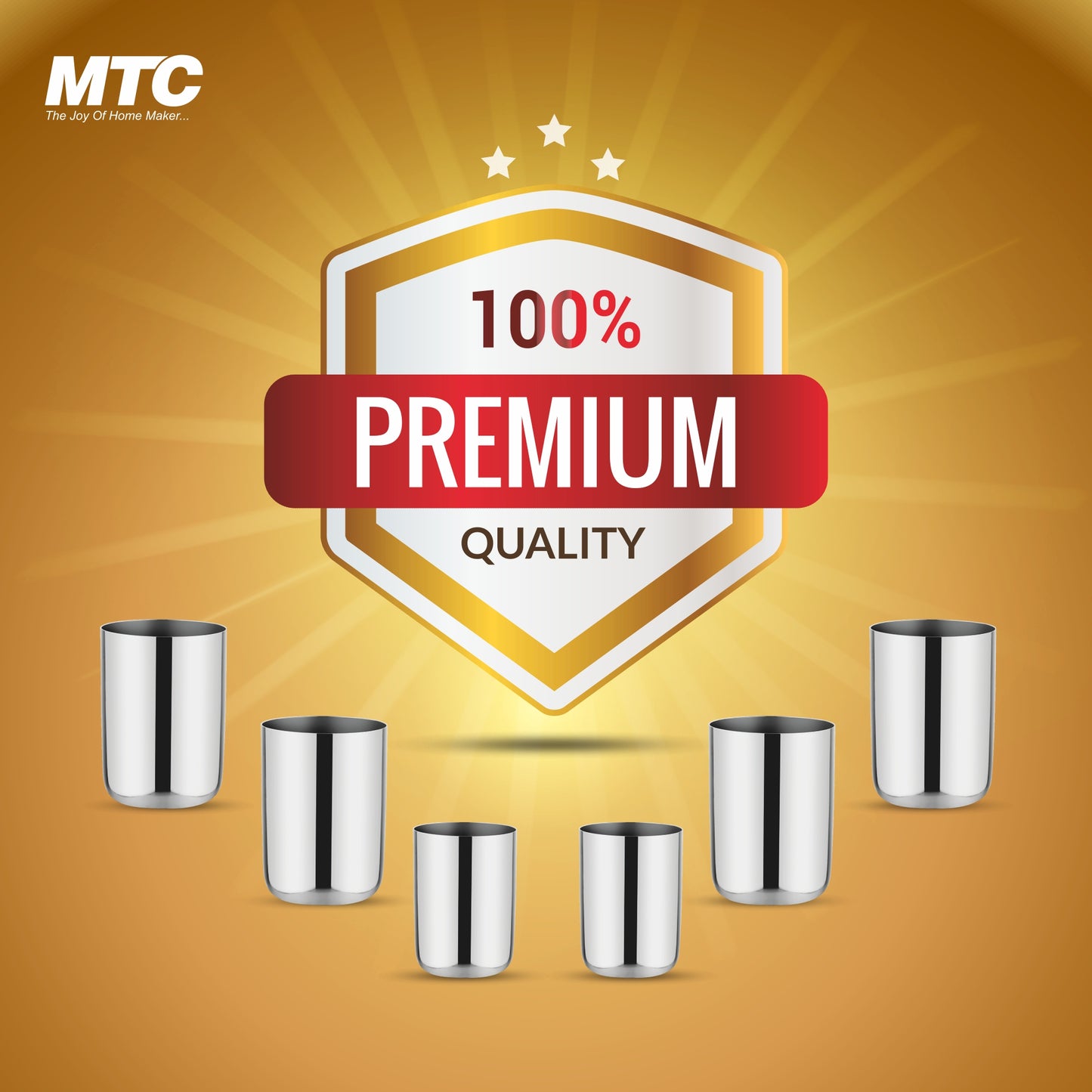 Royal Stainless Steel Glass Set of 6 | Mirror Polish | Ideal for Serving Water, Juice, Cold Drinks & Lemonade