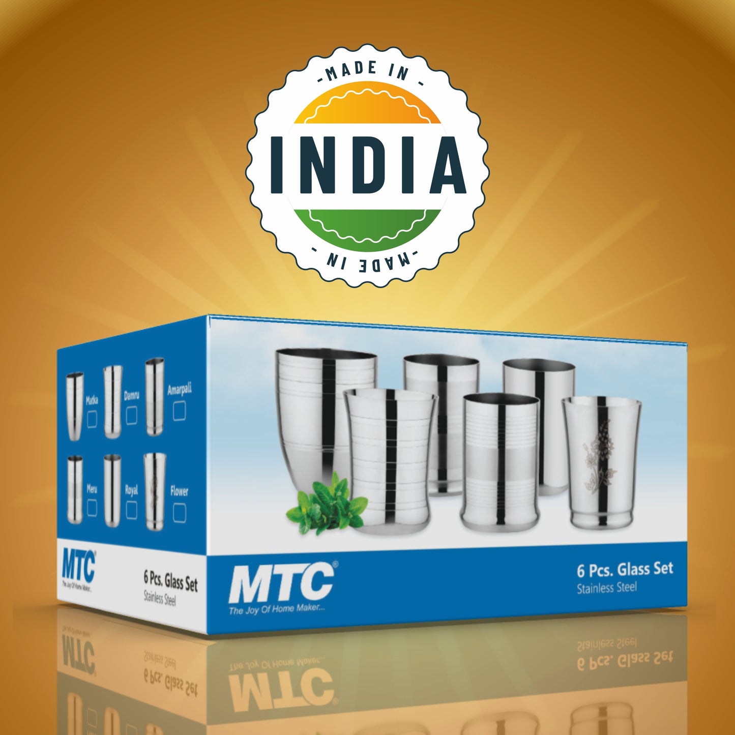 Royal Stainless Steel Glass Set of 6 | Mirror Polish | Ideal for Serving Water, Juice, Cold Drinks & Lemonade