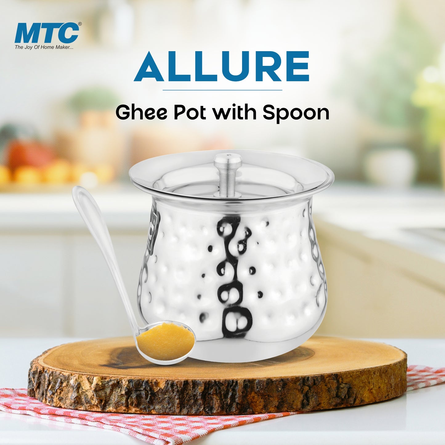 Allure Stainless Steel Oil and Ghee Container With Spoon for Kitchen | Multipurpose Oil Container