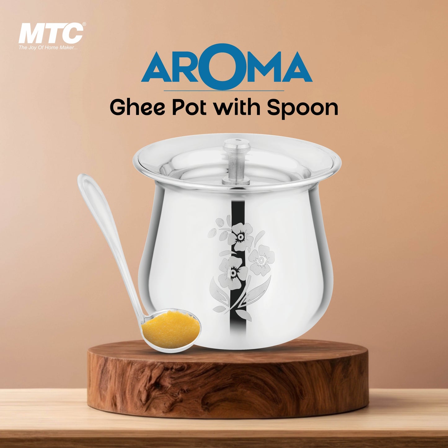 Aroma Stainless Steel Oil and Ghee Container With Spoon for Kitchen | Multipurpose Oil Container