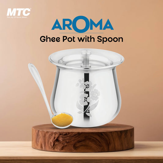 Aroma Stainless Steel Oil and Ghee Container With Spoon for Kitchen | Multipurpose Oil Container