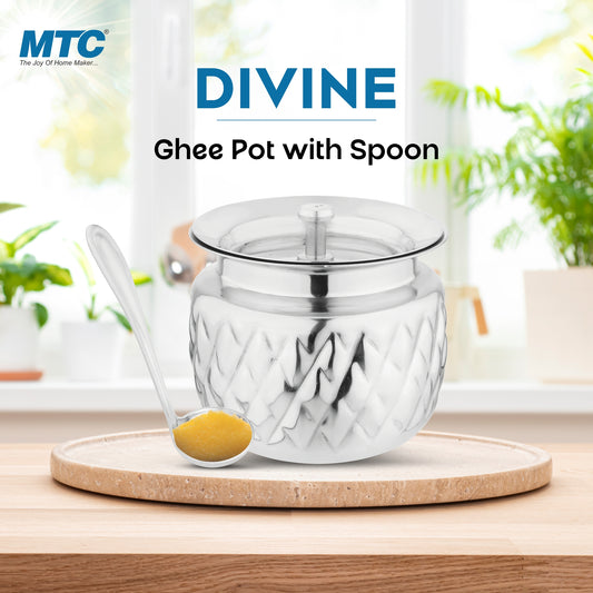 Divine Stainless Steel Oil and Ghee Container With Spoon for Kitchen | Multipurpose Oil Container