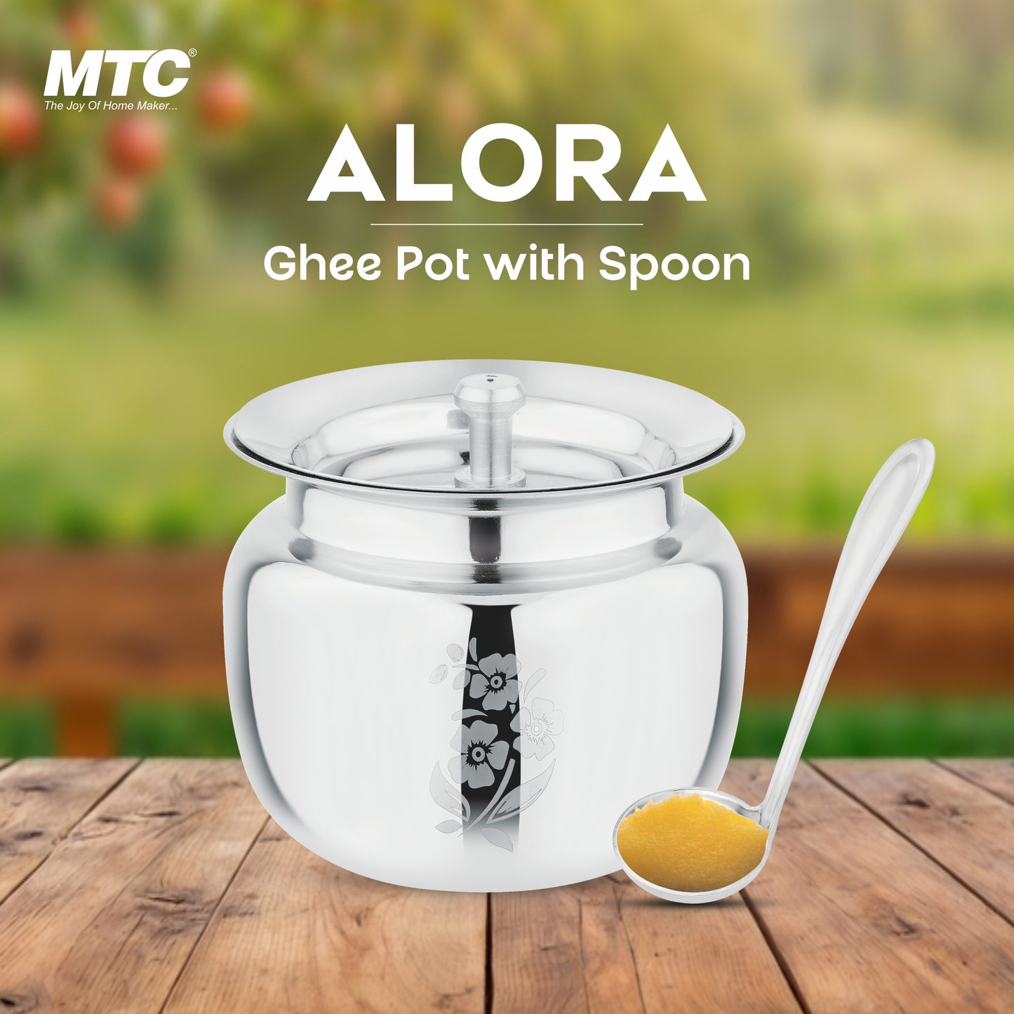Alora Stainless Steel Oil and Ghee Container With Spoon for Kitchen | Multipurpose Oil Container
