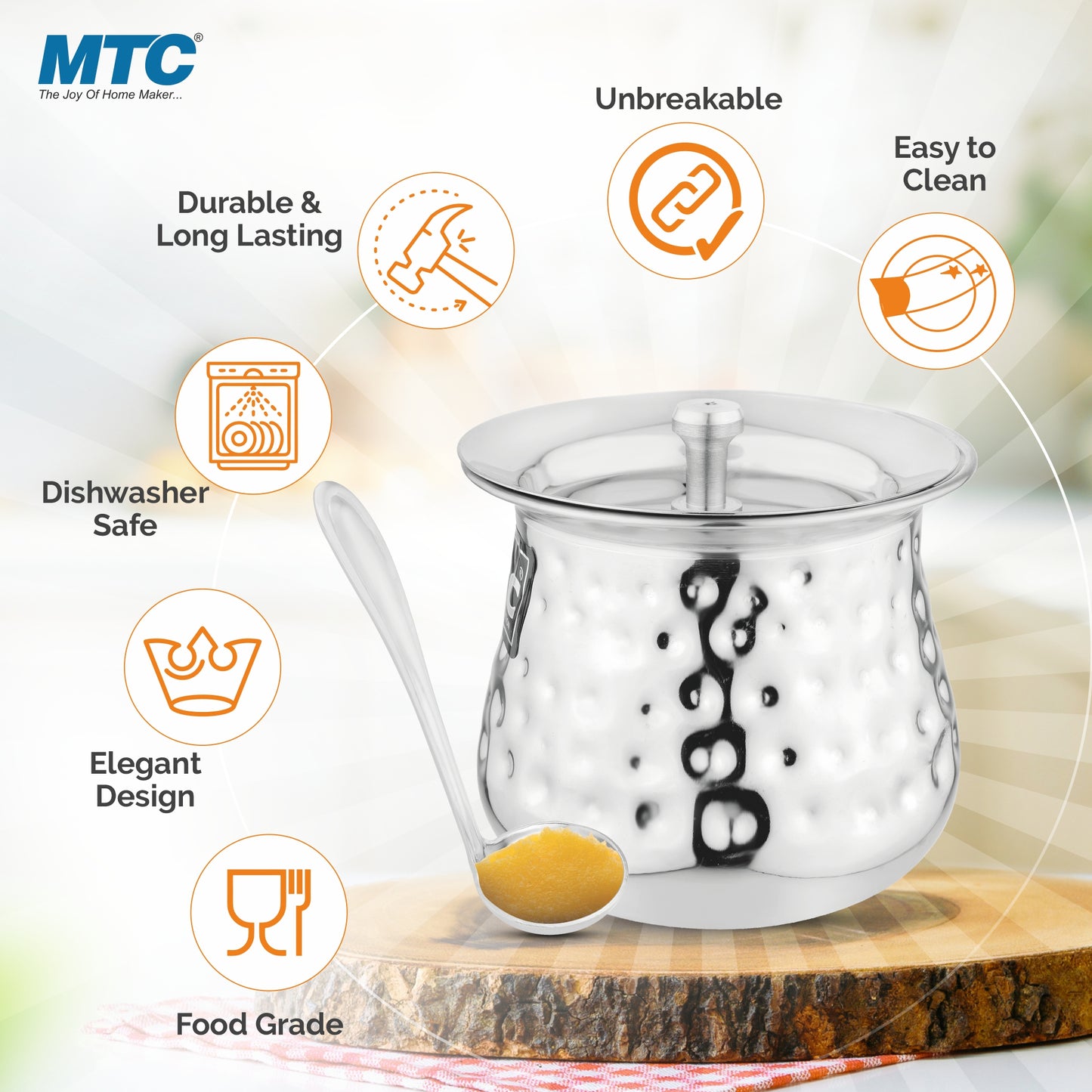 Allure Stainless Steel Oil and Ghee Container With Spoon for Kitchen | Multipurpose Oil Container