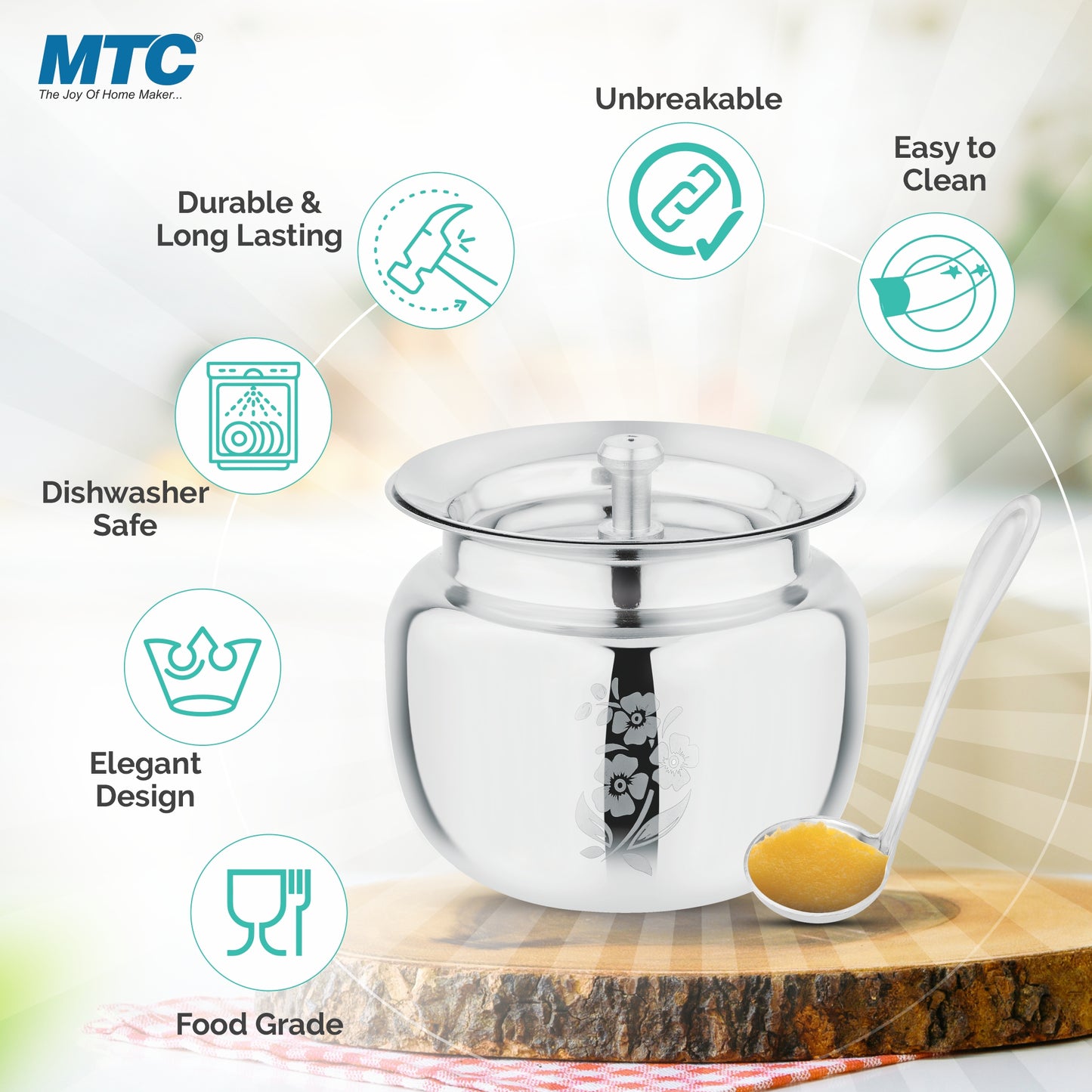 Alora Stainless Steel Oil and Ghee Container With Spoon for Kitchen | Multipurpose Oil Container