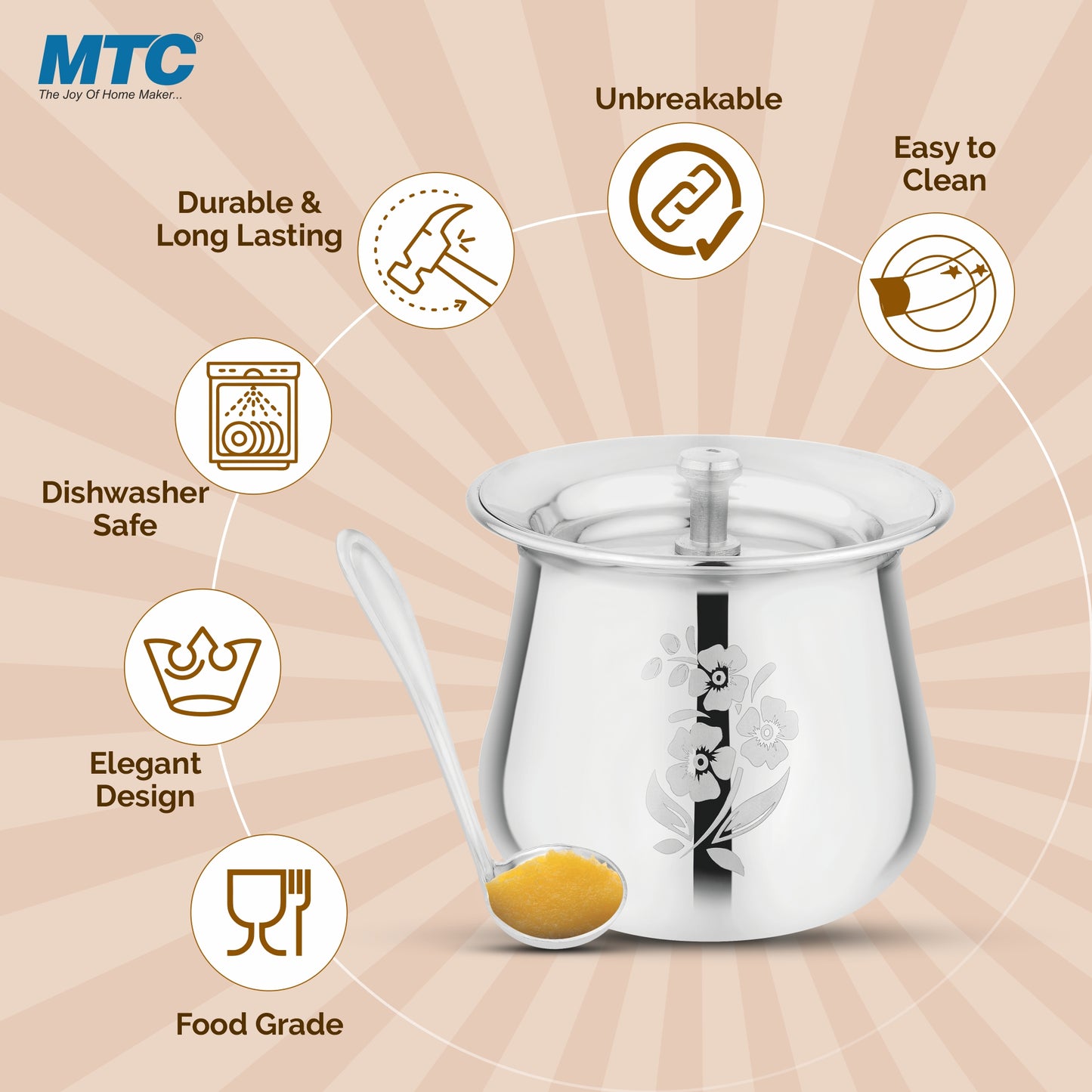 Aroma Stainless Steel Oil and Ghee Container With Spoon for Kitchen | Multipurpose Oil Container