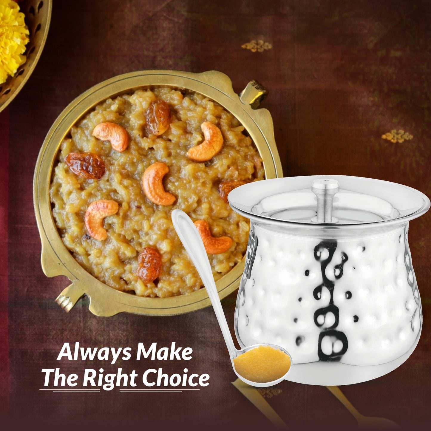 Allure Stainless Steel Oil and Ghee Container With Spoon for Kitchen | Multipurpose Oil Container