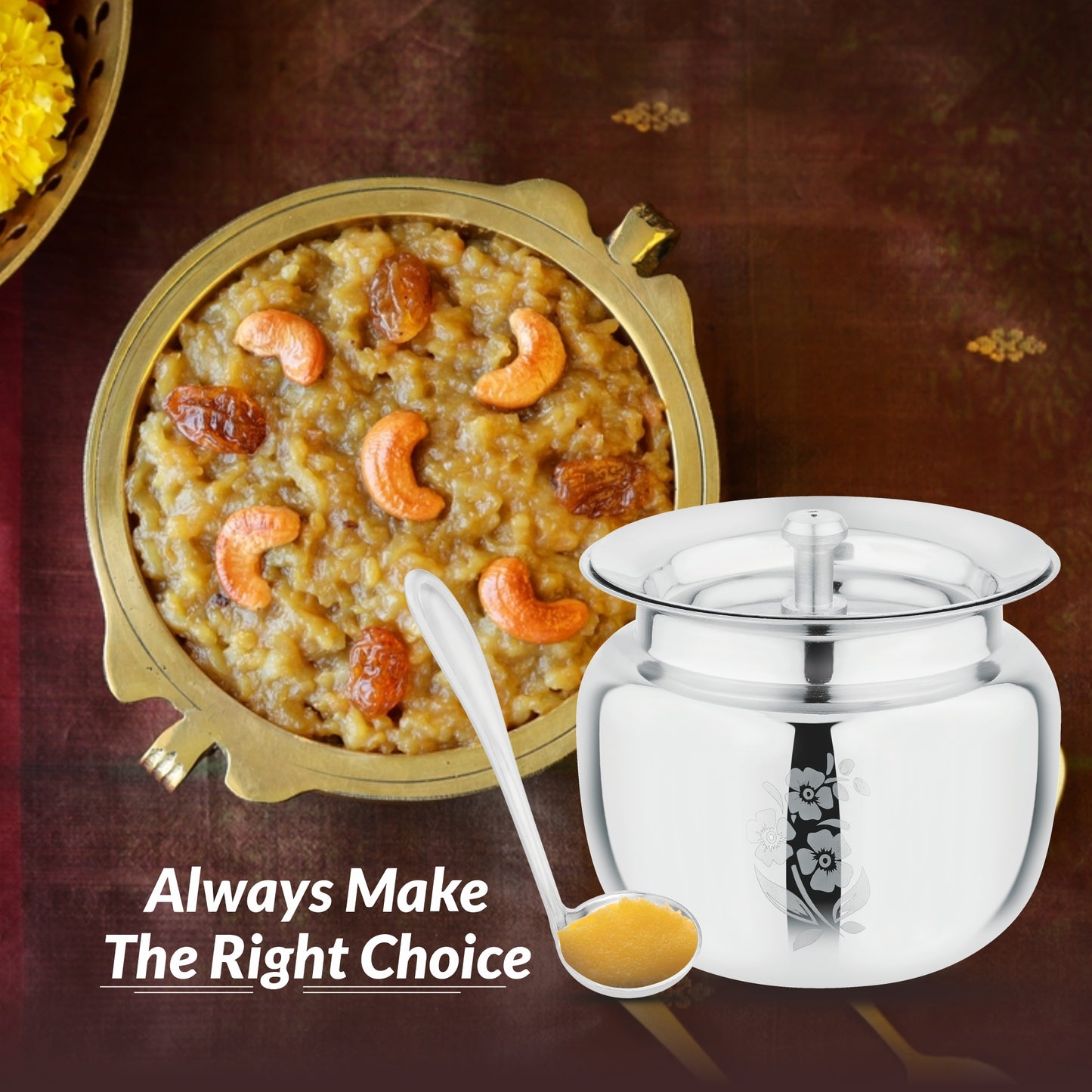 Alora Stainless Steel Oil and Ghee Container With Spoon for Kitchen | Multipurpose Oil Container