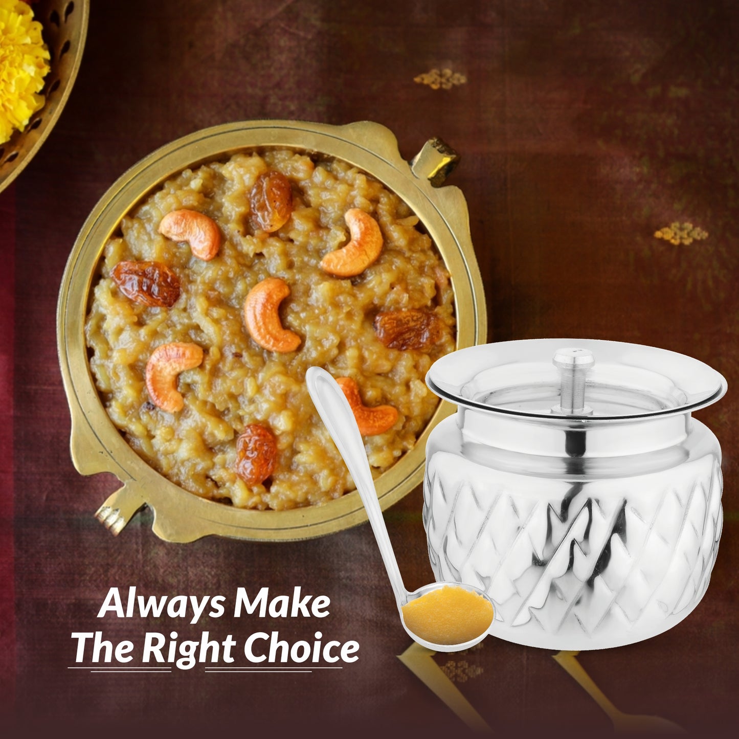 Divine Stainless Steel Oil and Ghee Container With Spoon for Kitchen | Multipurpose Oil Container