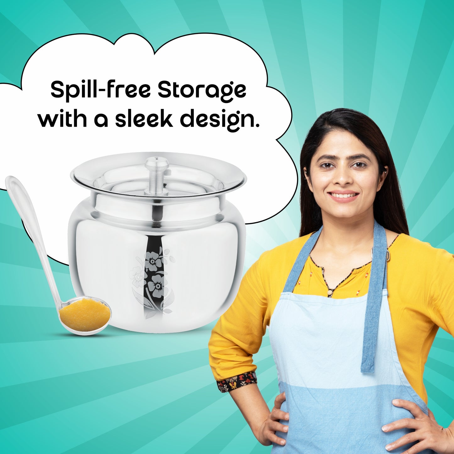 Alora Stainless Steel Oil and Ghee Container With Spoon for Kitchen | Multipurpose Oil Container