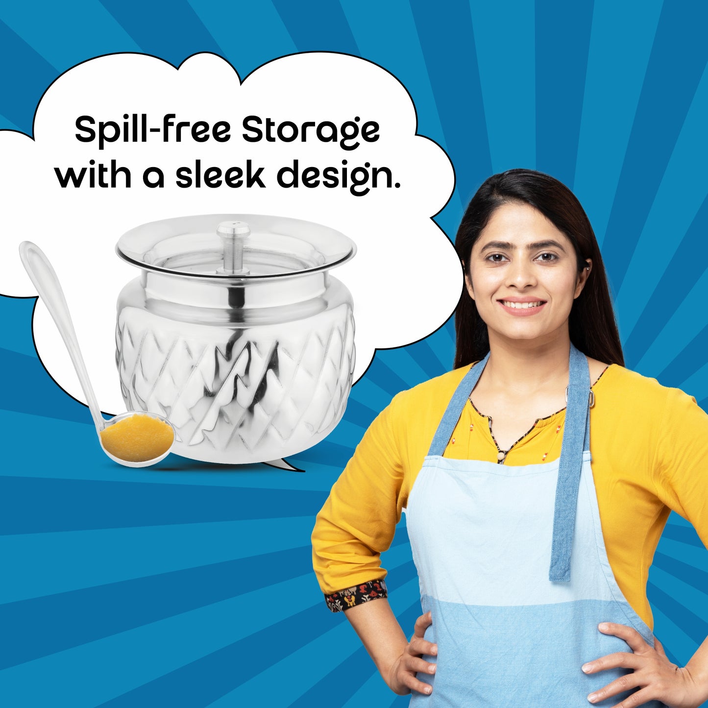 Divine Stainless Steel Oil and Ghee Container With Spoon for Kitchen | Multipurpose Oil Container