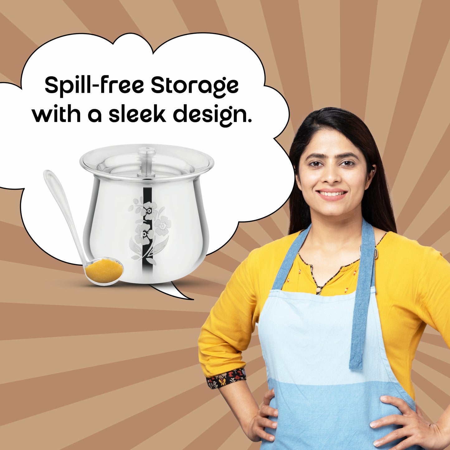 Aroma Stainless Steel Oil and Ghee Container With Spoon for Kitchen | Multipurpose Oil Container