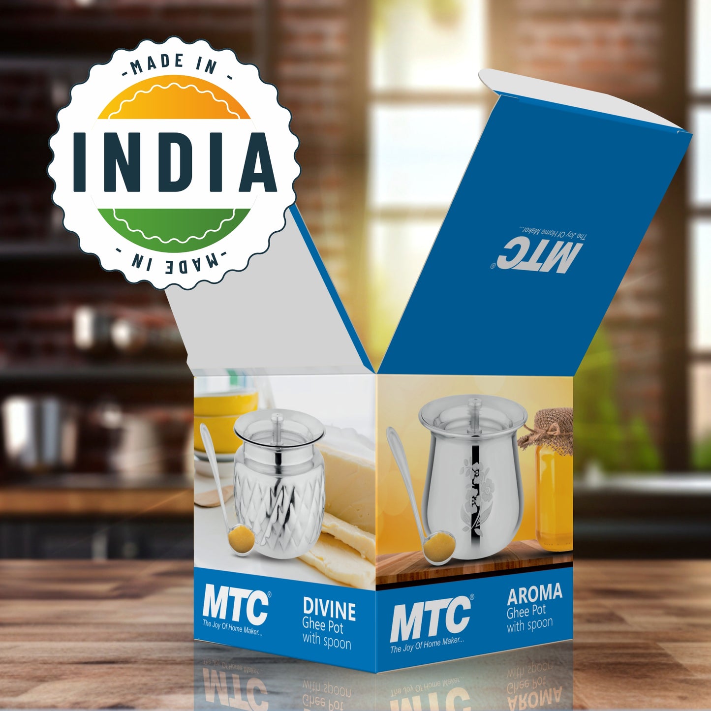 Divine Stainless Steel Oil and Ghee Container With Spoon for Kitchen | Multipurpose Oil Container