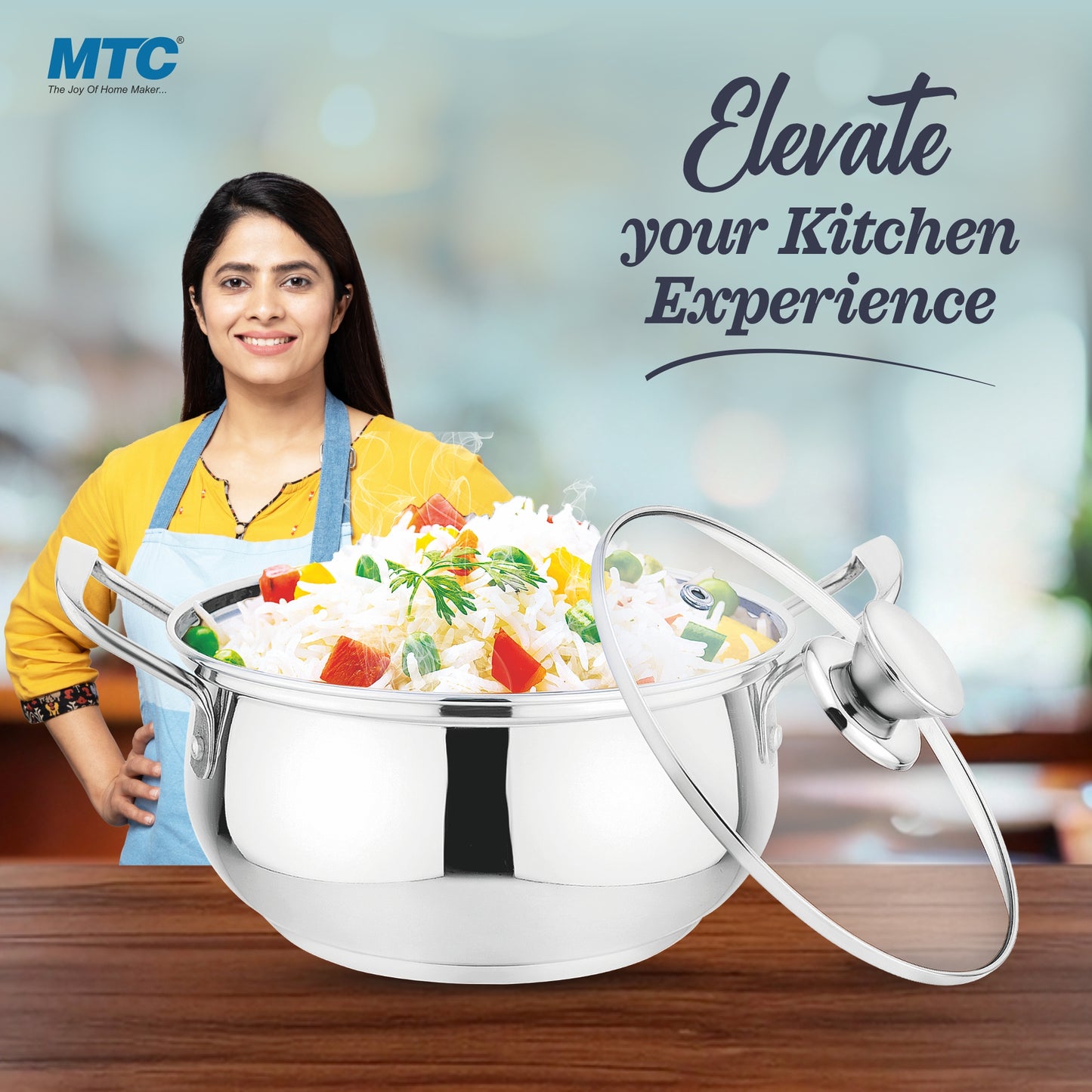 Creta Stainless Steel Handi with Glass Lid | Unique tri-ply Bottom|Oven (OTG Safe) | 5 Years Warranty