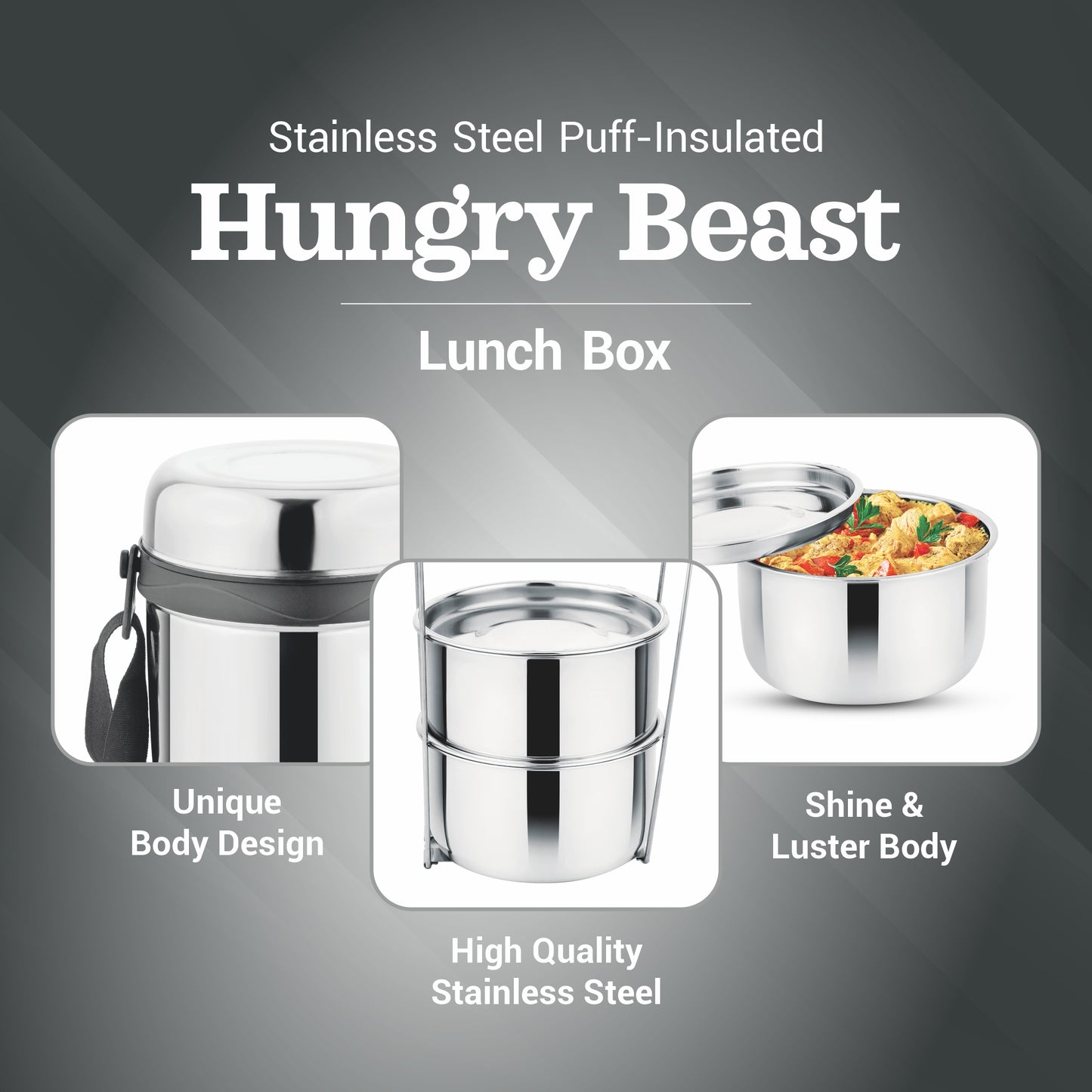 Hungry Beast Stainless Steel Puff Insulated Hot and Cold Lunch Box