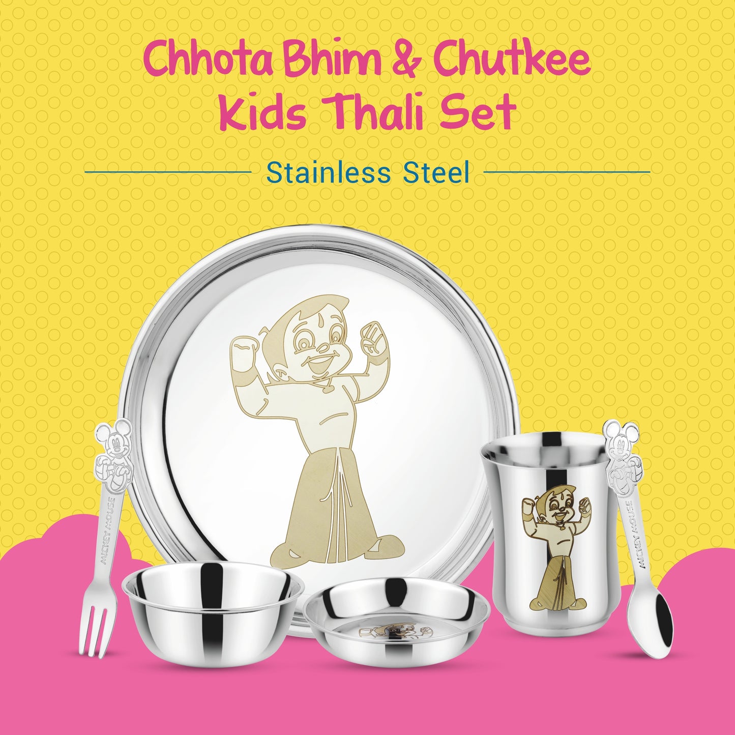 Stainless Steel Round Lunch & Dinner Set for Kids Boys and Girls, Thali Set, Pack of 6 (Silver)