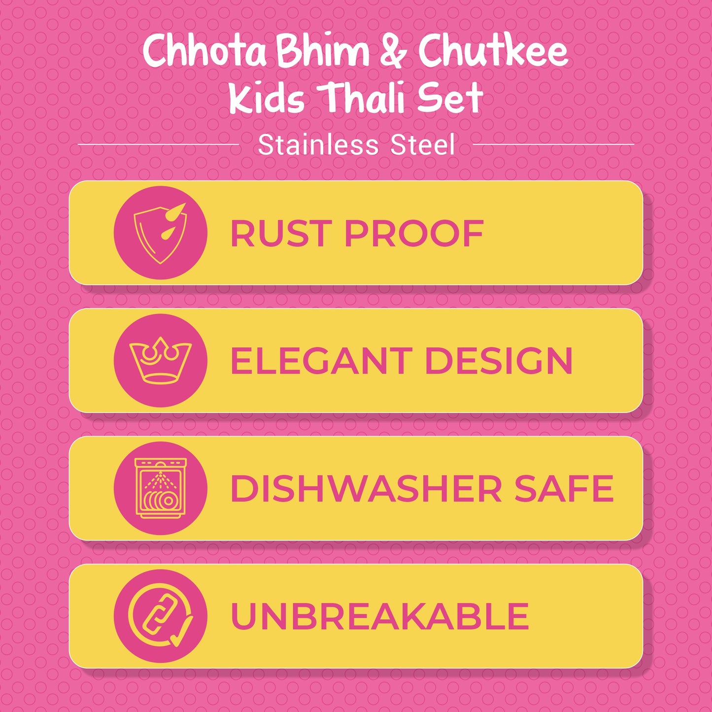 Stainless Steel Round Lunch & Dinner Set for Kids Boys and Girls, Thali Set, Pack of 6 (Silver)