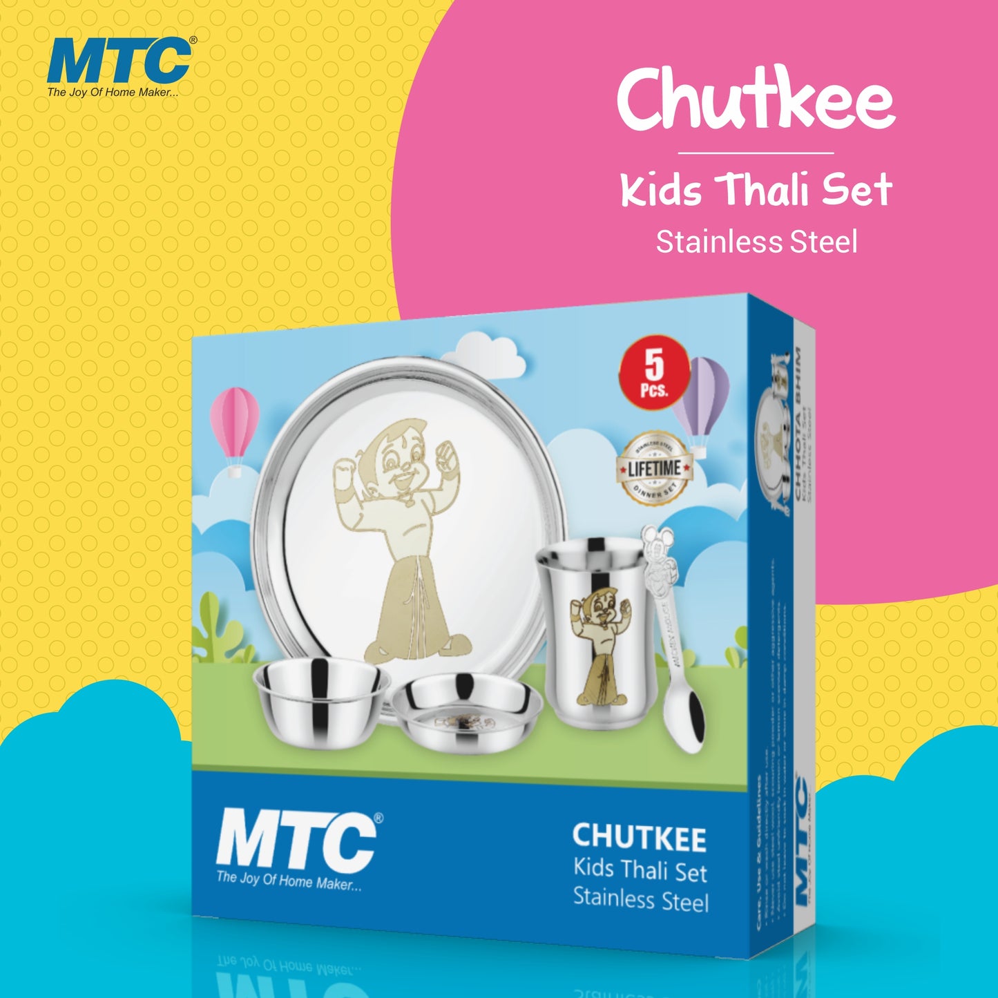 Stainless Steel Round Lunch & Dinner Set for Kids Boys and Girls, Thali Set, Pack of 6 (Silver)