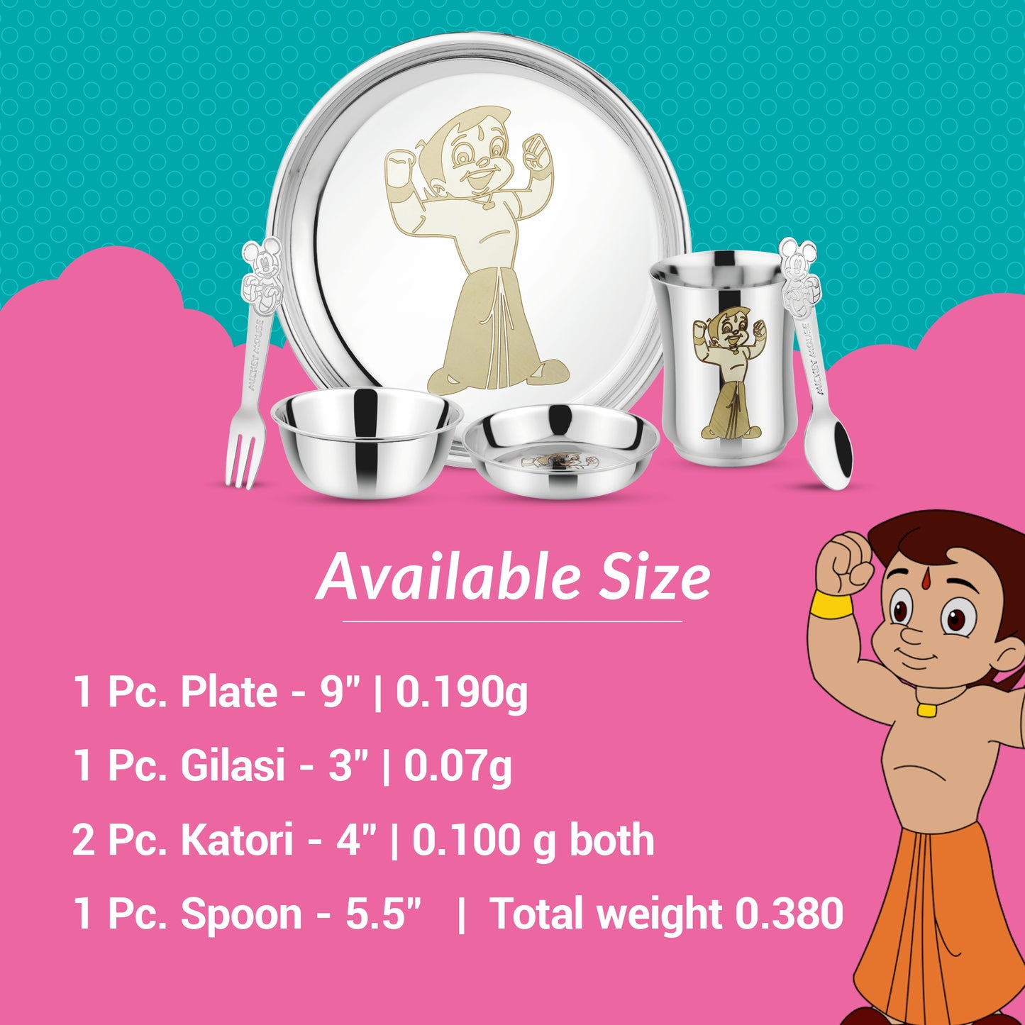 Stainless Steel Round Lunch & Dinner Set for Kids Boys and Girls, Thali Set, Pack of 6 (Silver)